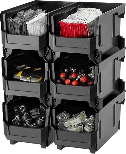 VEVOR 6 Pack Stackable Storage Bins 14.8 Inch Plastic Organizer Bins for Garage Closet Office, Black VEVOR 6 Pack Stackable Storage Bins 14.8 Inch Plastic Organizer Bins for Garage Closet Office, Black