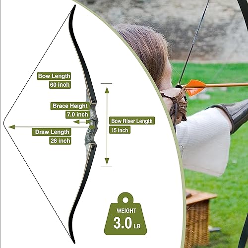 Miniatura 3 de Black Hunter Takedown - Arco recurvo de 60 pulgadas con diseño ergonómico para práctica de entrenamiento al aire libre 25-60 libras