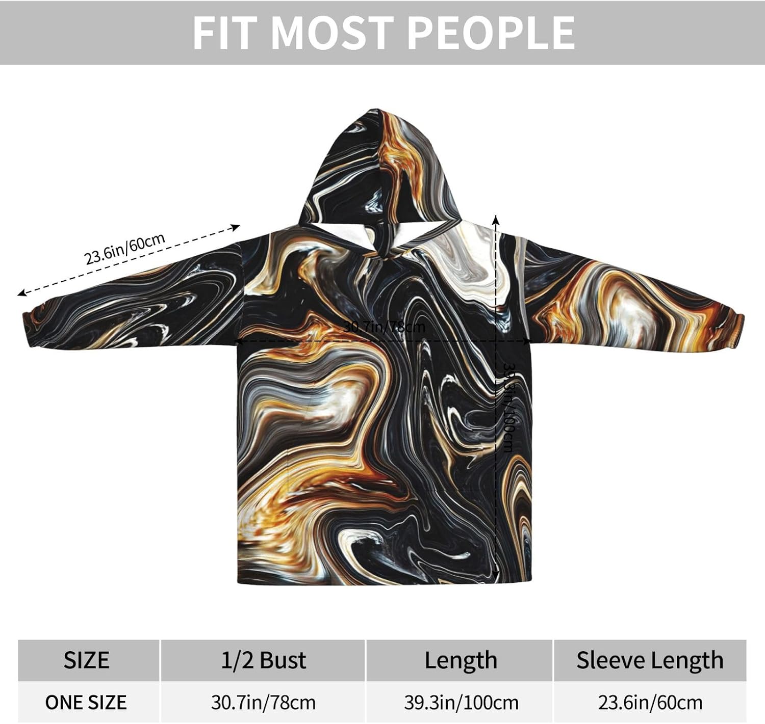 Abstract Marble Ink Textureprint Oversized Hoodie Blanket, Super Soft Warm Comfortable Hoodie, Wearable Blanket Adult