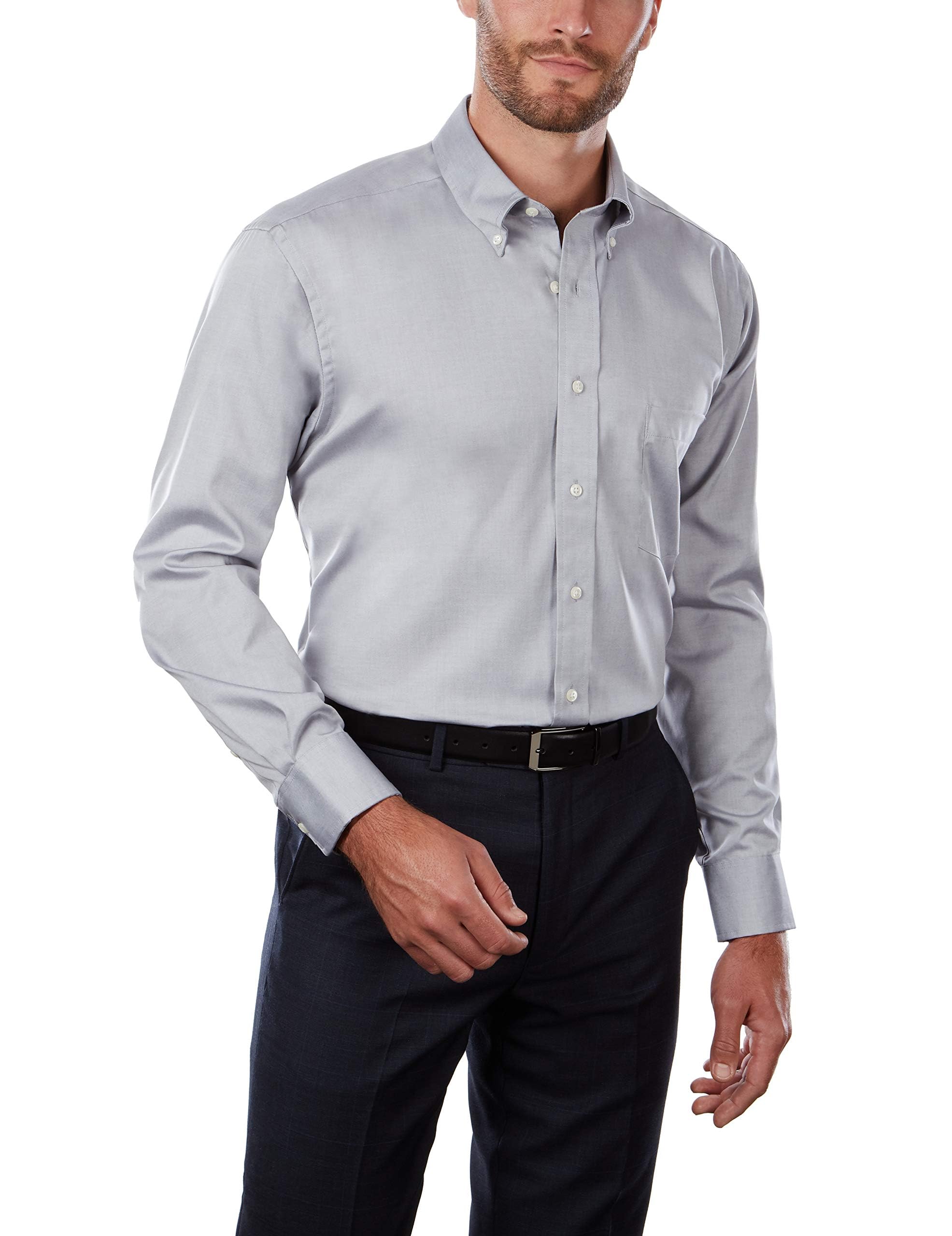 Van Heusen Men's French Grey Dress Shirt Regular Fit Non Iron Solid, 15.5"-16" Neck 33"-34" Sleeve