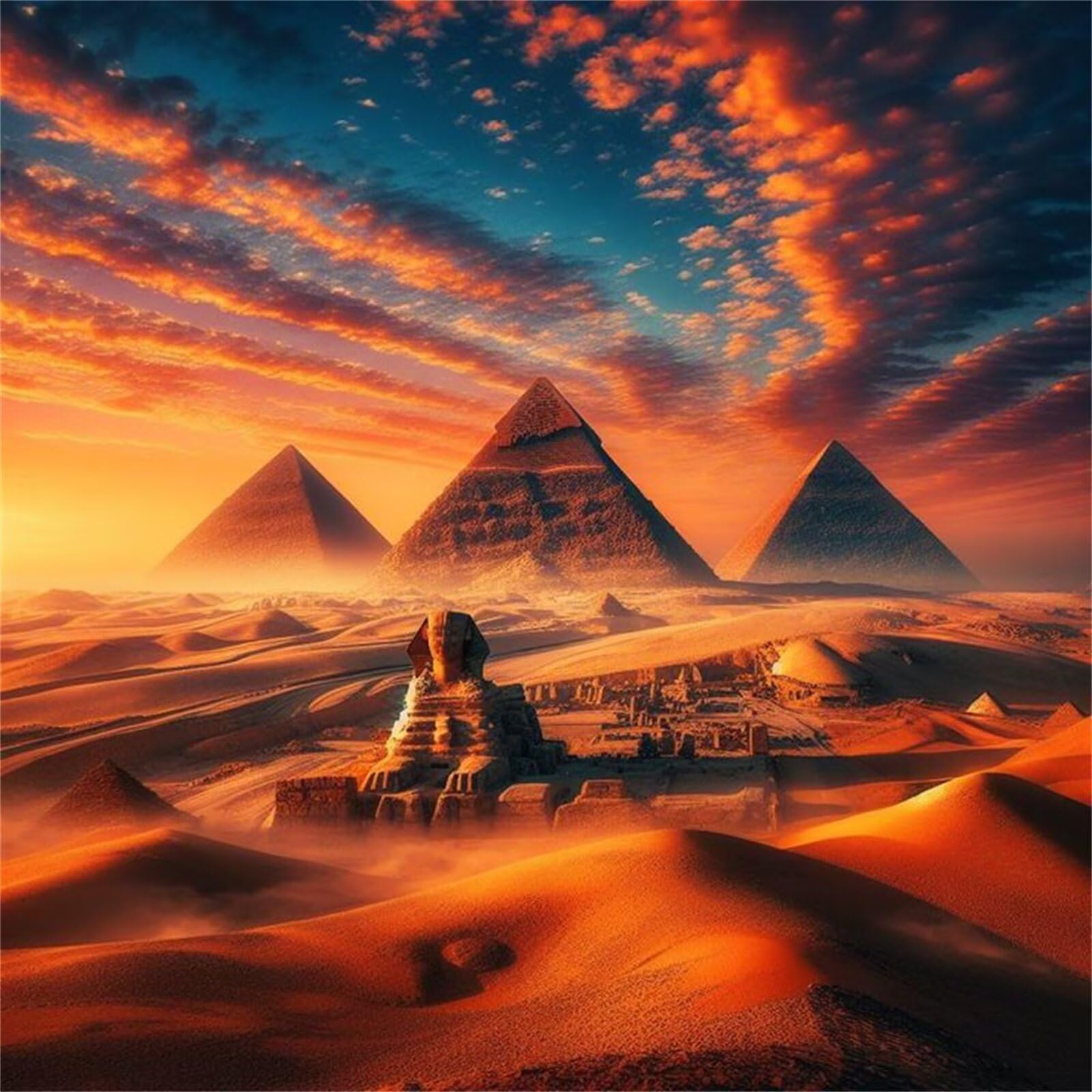 Diamond Painting Statua a piramide nel deserto,Diamond Painting Kit Completo,5D Fai Da Te Adulti Strass Ricamo a Punto Croce per Soggiorno Camera da Letto Decorazione da Parete Punta quadrata 95x95cm