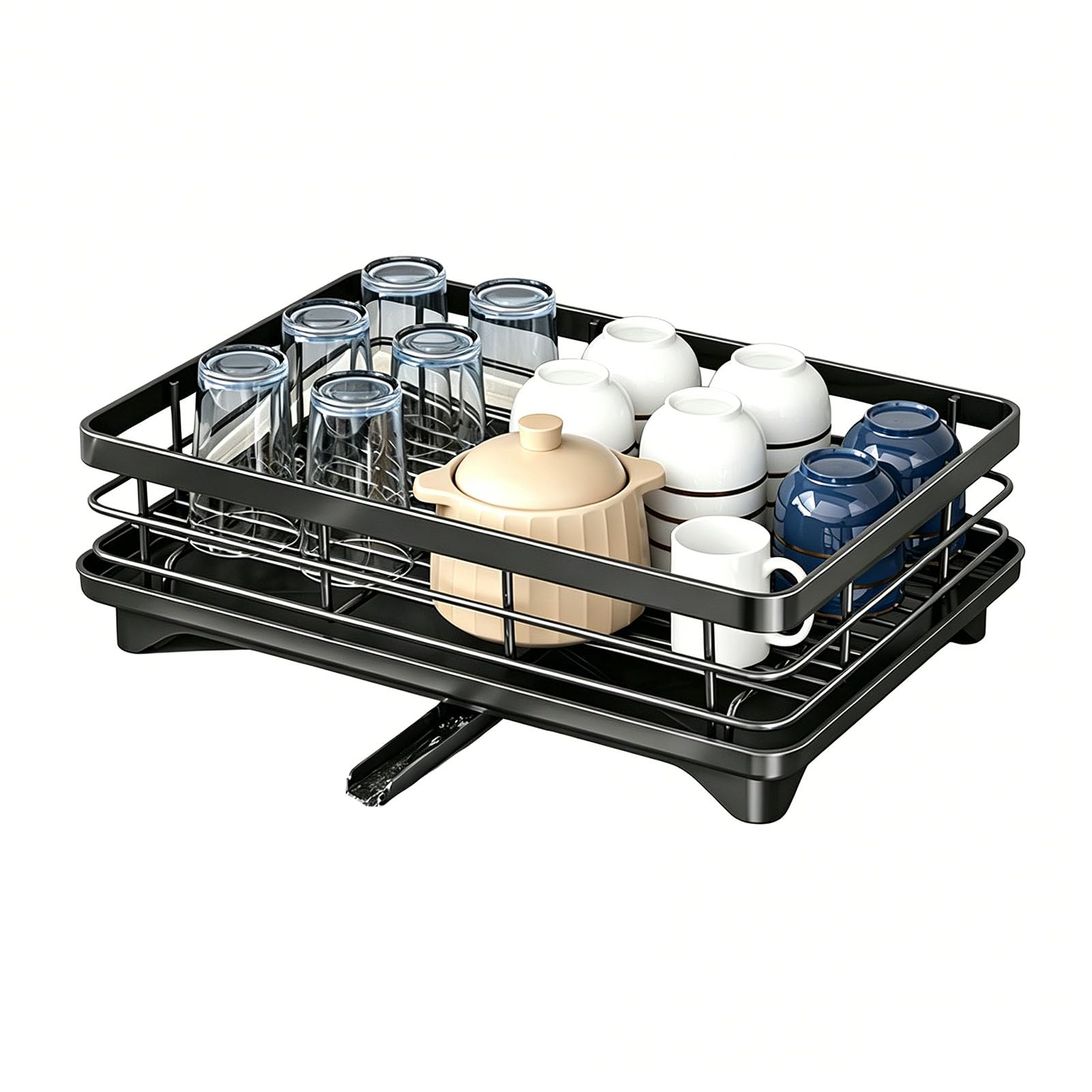Tbatm Black Dish Drying Rack For Kitchen Counter, With Drain Board And Adjustable Swivel Spout, Dish Drainer For Various Dinnerware To Keep Cooking Area Neat And Tidy,,1 Tier