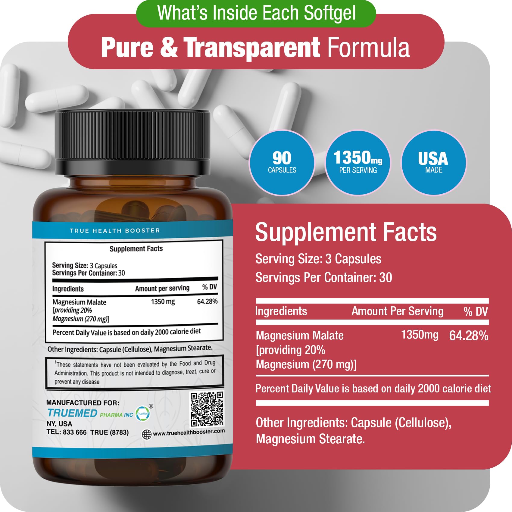 Magnesium Malate Capsules, Supports Cellular Energy & Muscle Health, 90 CT — Amazon image 3