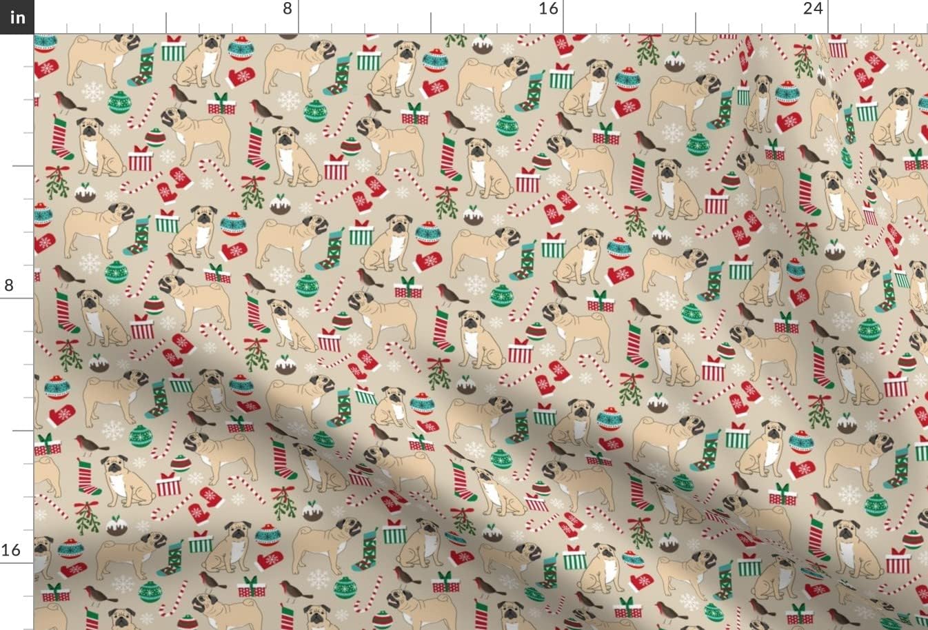 Spoonflower Fabric - Pug Christmas Cute Dogs Pugs Best Puppy Lover Ornament Presents Candy Printed on Minky Fabric by The Yard - Sewing Baby Blankets Quilt Backing Plush