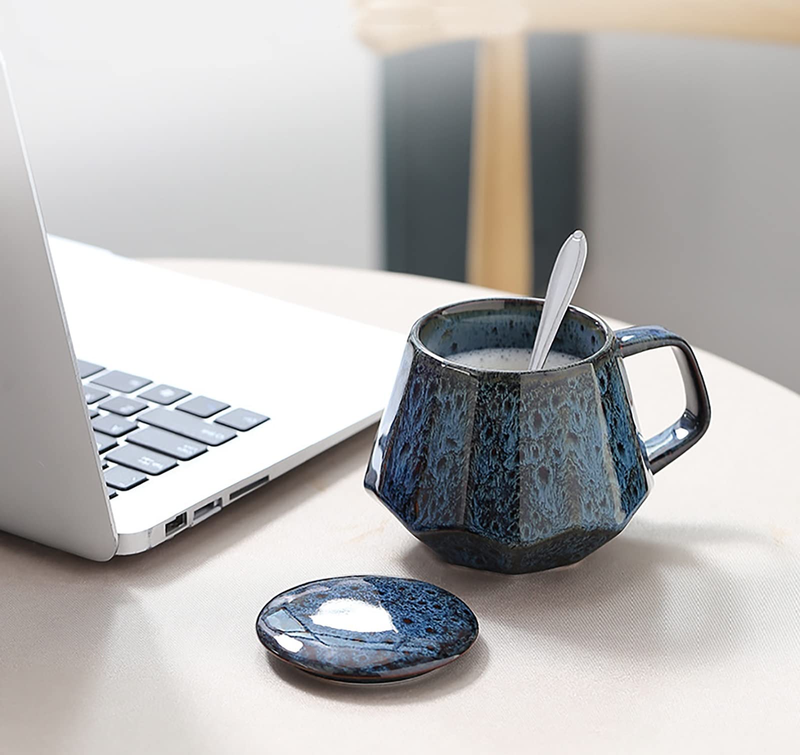 Kaffeetassen aus Keramik im Vintage-Stil, 340 ml, Espressotassen und Untertassen, einzigartige handgefertigte Tasse, kleine oder doppelte Espressotassen, Kaffeetasse mit Deckel (FA