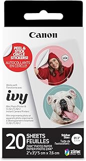 Canon Ivy Zink Pre-Cut Circle Sticker Paper 20 Sheets Pack Compatible with Canon Ivy Mini Photo Printer and CLIQ+/CLIQ+2