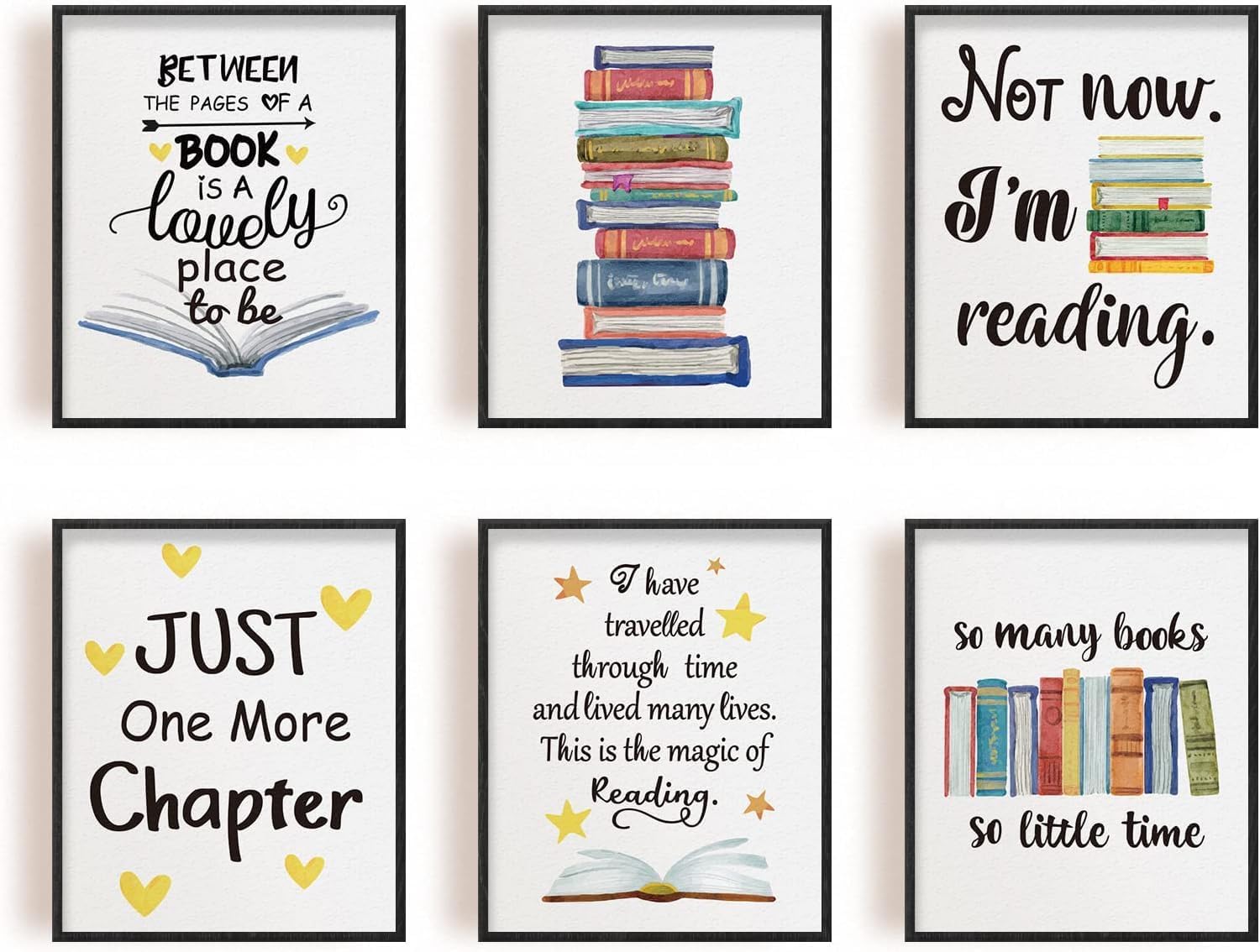 INFUNLY Reading Wall Art Prints Motivational Set of 6 Inspirational 8 x 1 Unframed for the Office Poster Readers Book Lovers Bookworm Library and Study Home