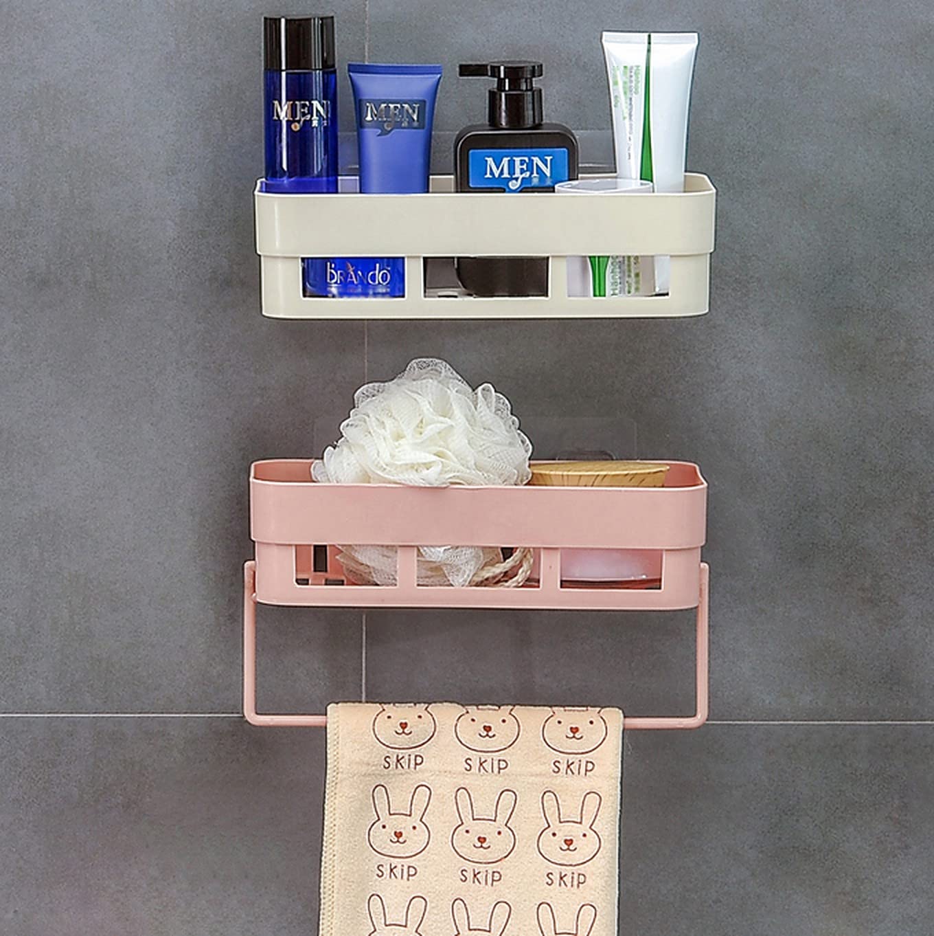 wolpin Plastic Rectangular Multipurpose Wall Shelves with Towel Hanger Shelf Self-Adhesive Sticker Hooks Wall Holder Bathroom Storage Rack Box Strong Shower Rack Shelf - Multicolor (2 Pieces) (B09ZTZV7YN) Amazon Price History, Amazon Price Tracker