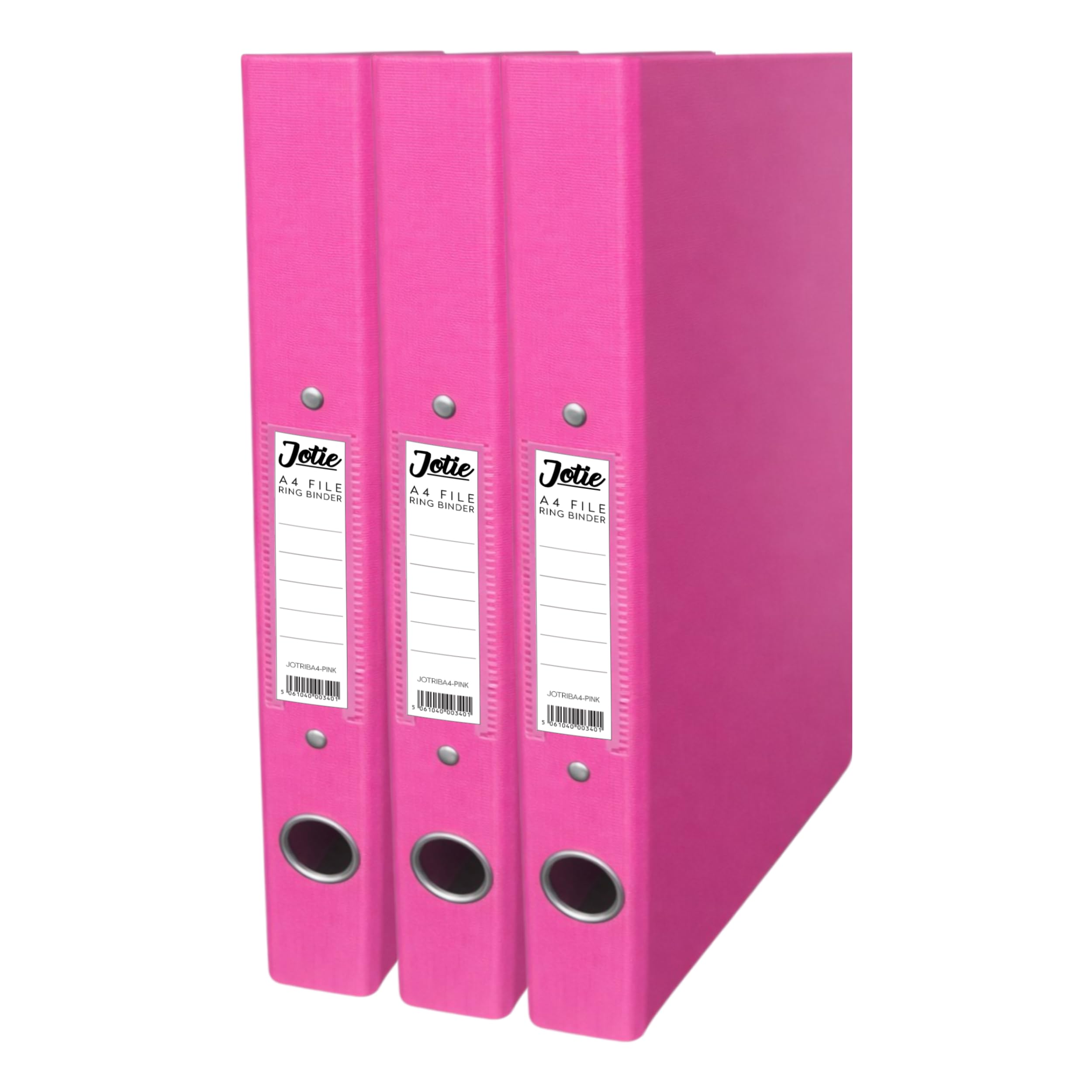 Jotie A4 Ring Binder Folder, Durable 2 Ring A4 Binder for Files & Documents, 40mm Spine, 250 Sheet Capacity, Thumb Hole & Spine Label, Office School File Storage, Pink, Pack of 3