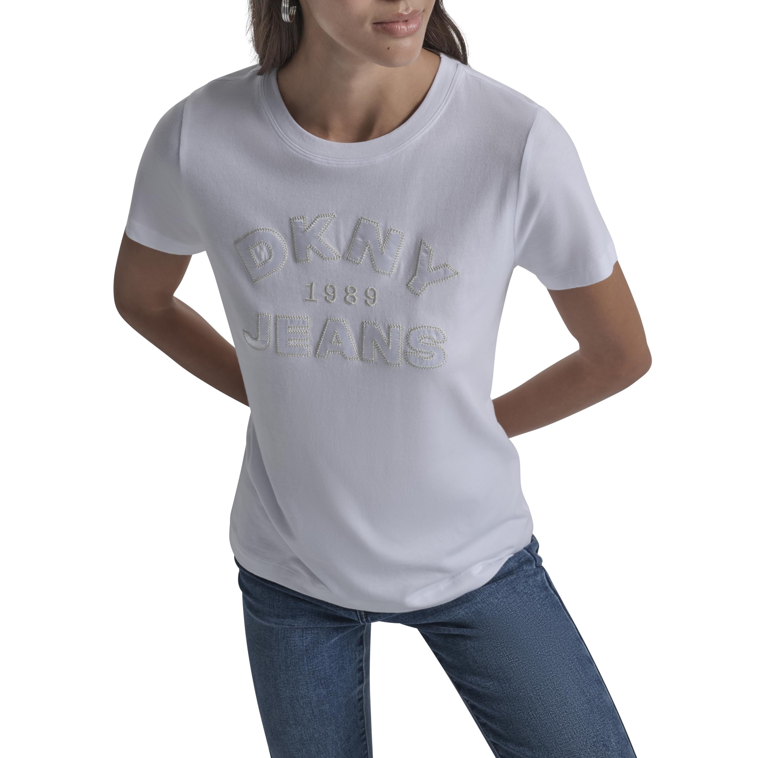 DKNY Maglietta girocollo da donna a maniche corte