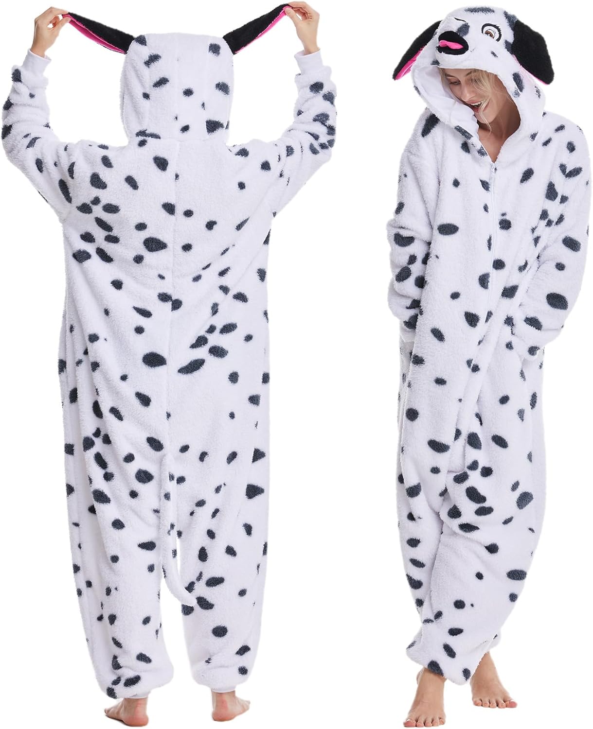 Kgromfy Adult Dalmatians Costume Dog Cosplay Pajamas Animal One Piece Spotted Dog Onesie Halloween Outfit Jumpsuit Sleepwear - Image 5