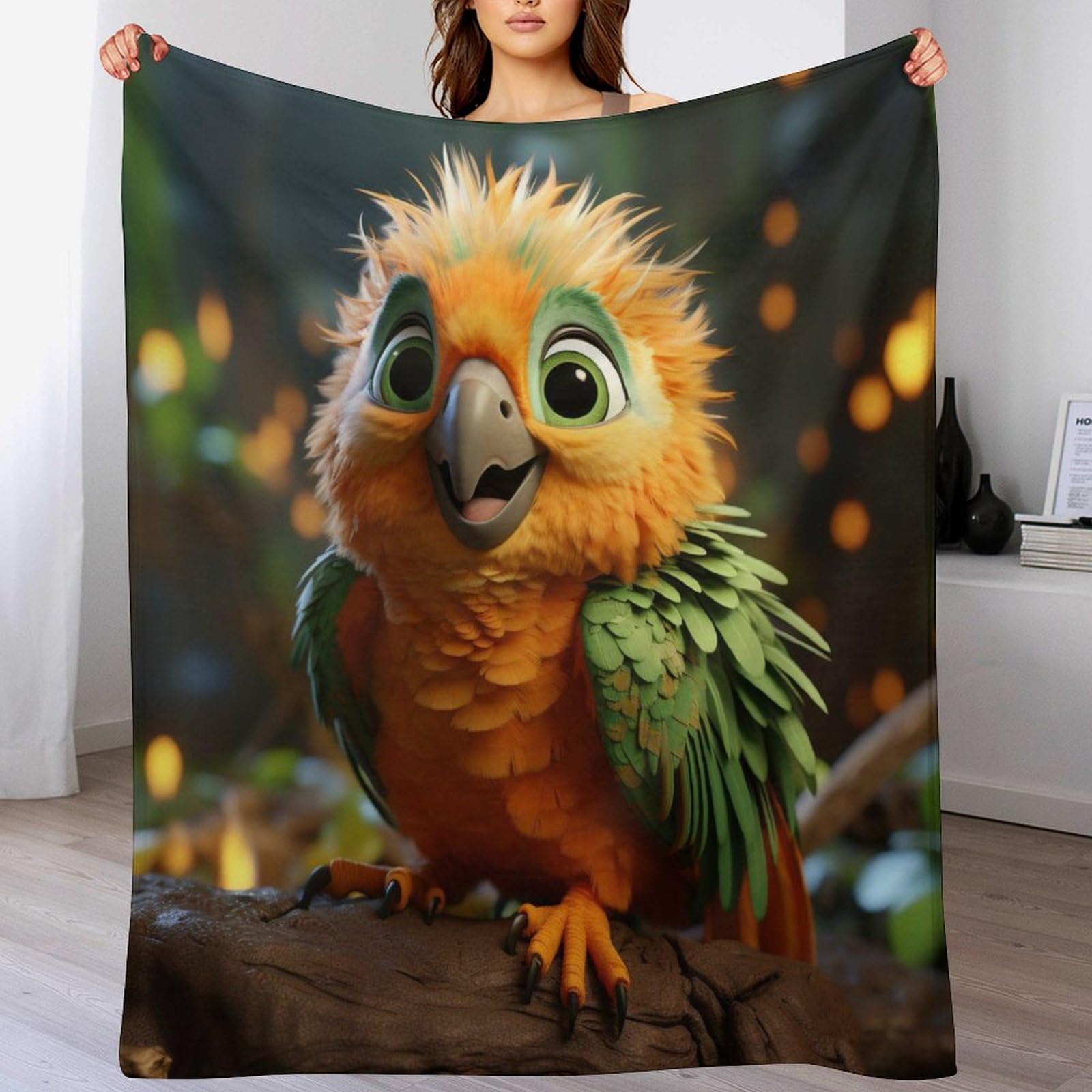 Couverture polaire oiseau mignon 150x200cm en flannel douce pour canapé