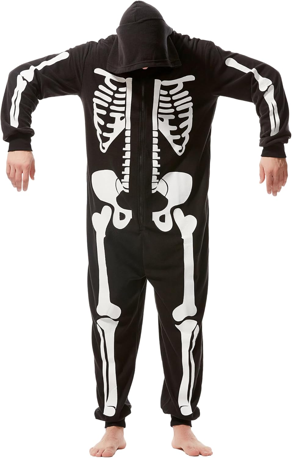 Skeleton Costume for Men Onesie Adult Halloween Pajamas Deluxe Cozy Plush Jumpsuit Outfit for Unisex Cosplay Holiday - Image 2