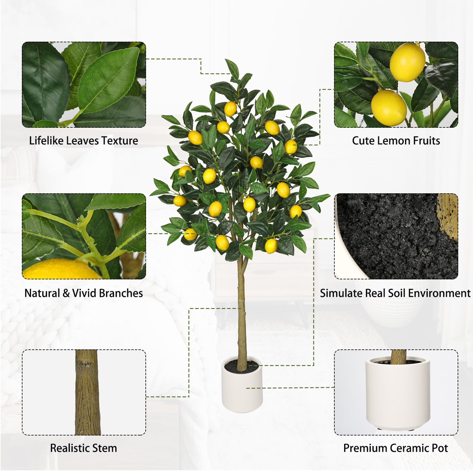 Oairse Piante artificiali, albero di limone, 120 cm, pianta artificiale, decorazione per interni, pianta d'arte come vera in vaso per decorazione da tavolo, ufficio, bagno, camera da letto, soggiorno