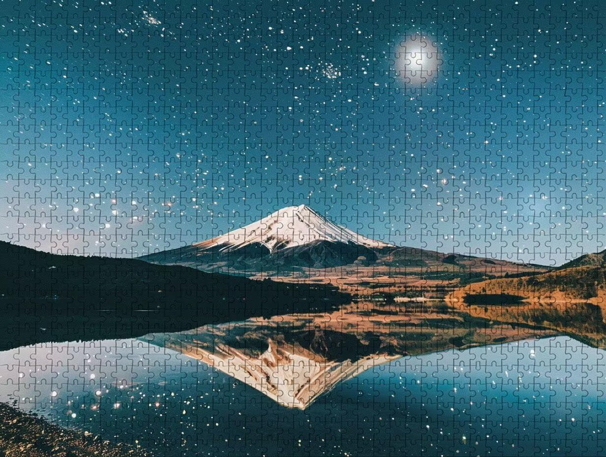 Puzzle Art 4000 sztuk z pudełkiem Starry Sky, Góra Fuji Puzzle Drewniane Dorośli 141 x 87 cm, Rompecade, Rozrywka o wysokim stopniu trudności, pomysł na prezent dla całej rodziny, Y-2554