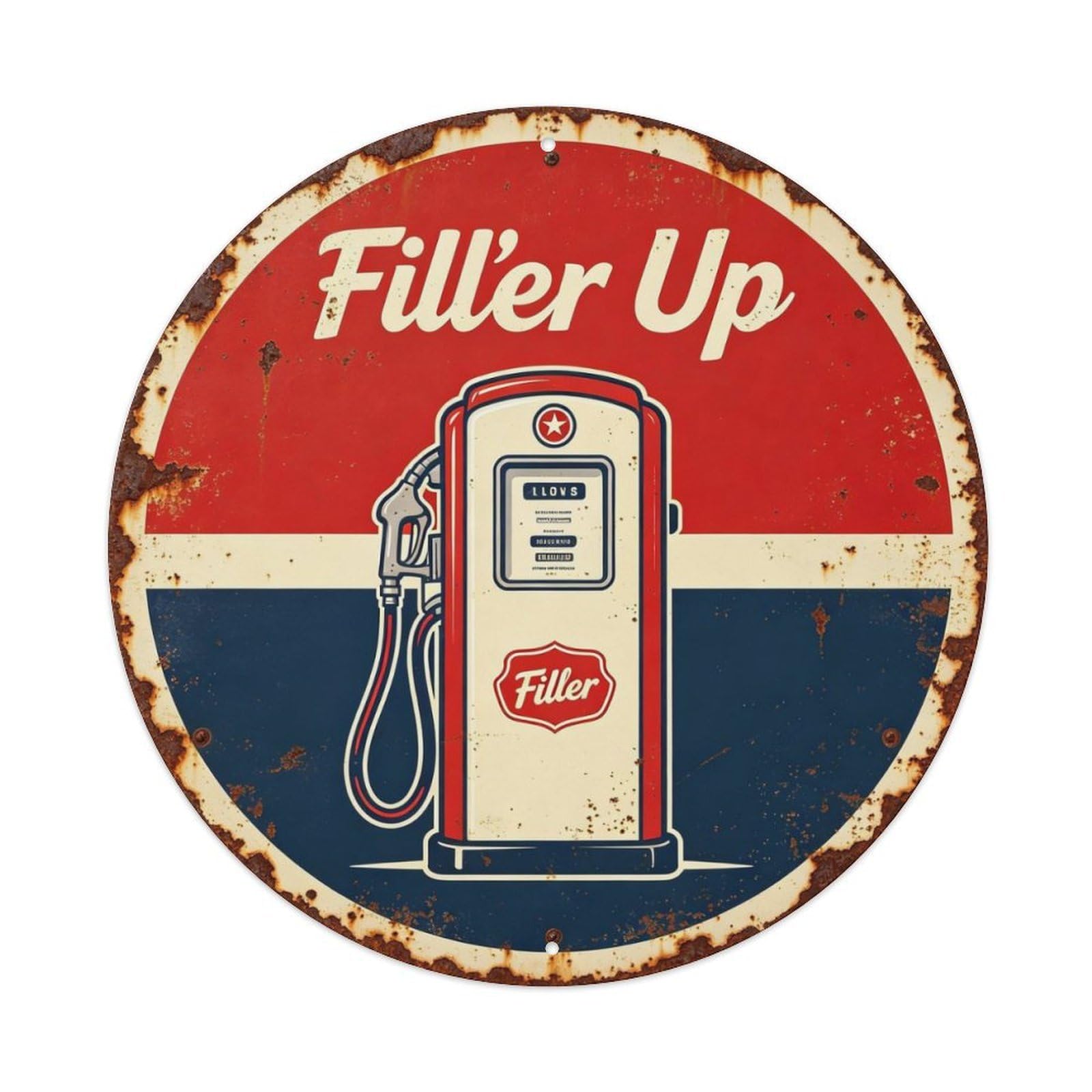 Vintage 1950s Gas Station Fill'er Up Metal Tin Sign Plaque