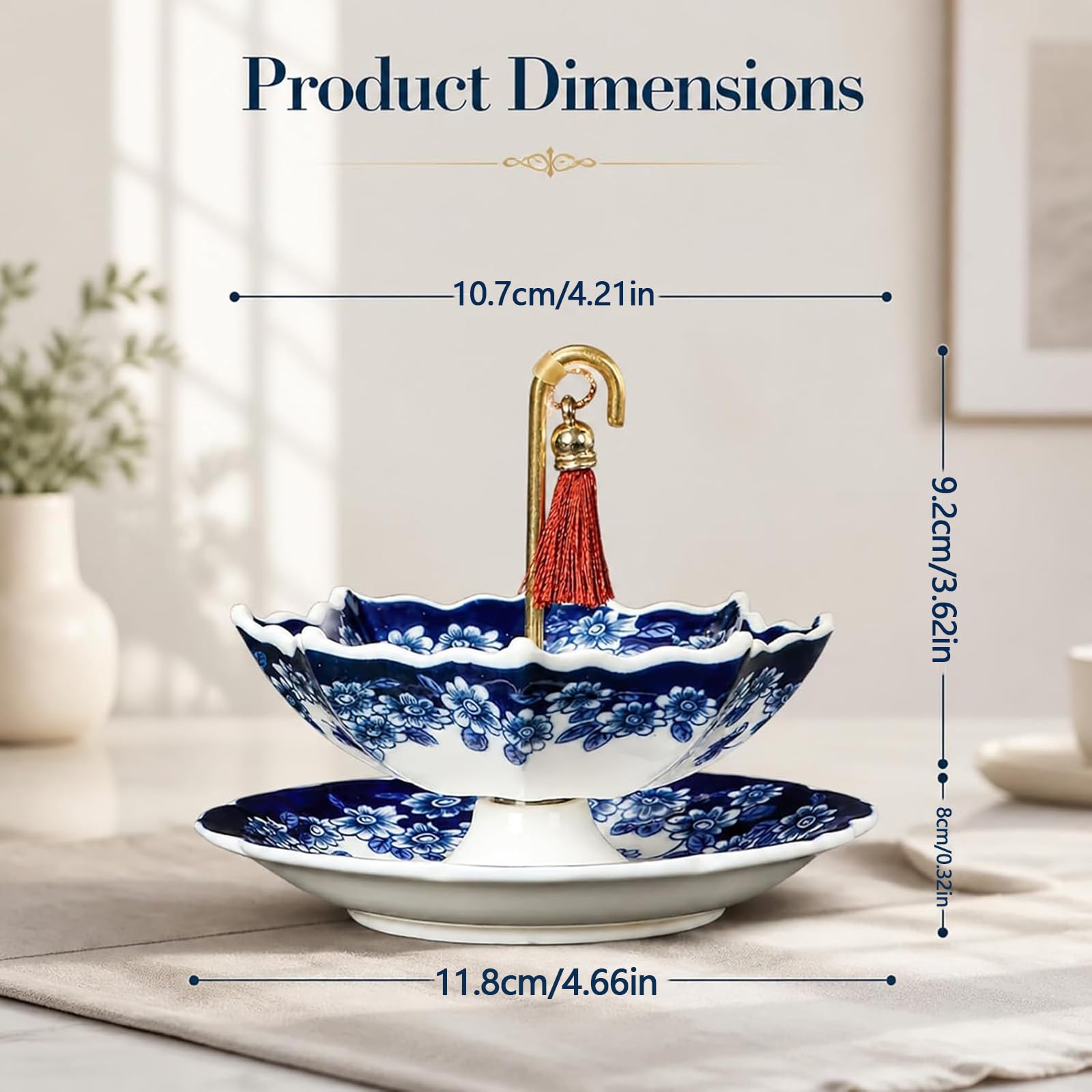 Chiny Porcelanowy parasol sitko do herbaty, ceramiczny parasol zaparzacz do herbaty, D10,7 cm chiński niebieski i biały porcelanowy luźny filtr liściowy z obrotową konstrukcją, wielofunkcyjny