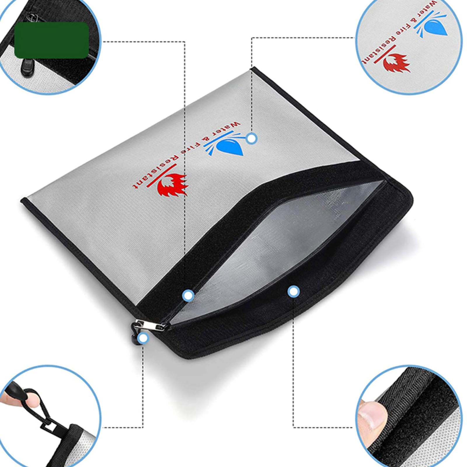Bolsa de documentos ignífuga, impermeable, ignífuga, bolsa de archivos, bolsa organizadora de almacenamiento de documentos, bolsa de archivos de viaje, para oficina y escuela