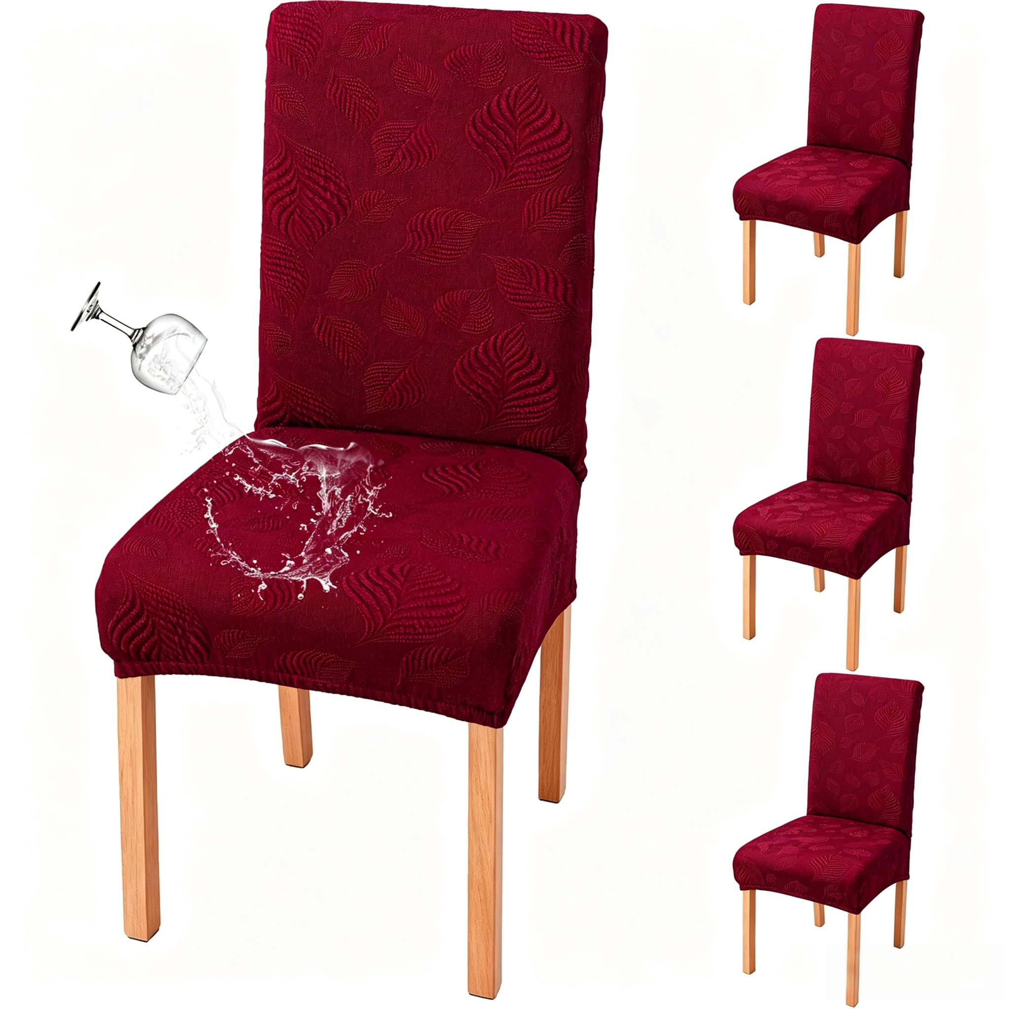 Genina Waterproof Dining Chair Cover Set of 4,Kitchen Chair Cover,Wine
