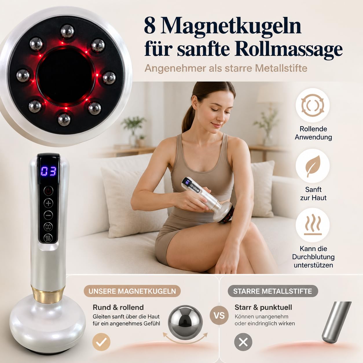 Cellulite Massagegerät, Schröpfgerät mit Wärme und 8 Magnetkugeln