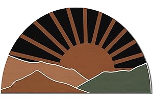 Boho Door Mat Half Circle Rug, Boho Sun Mountain Quick-Dry Diatomaceous Earth Bath Mat