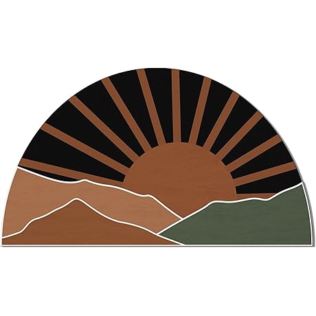 Boho Door Mat Half Circle Rug, Boho Sun Mountain Quick-Dry Diatomaceous Earth Bath Mat