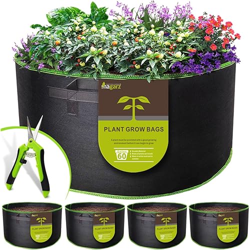 4-Pack 60 Gallon Fabric Flower Pots Garden Felt Grow Bags with Handle (Black)