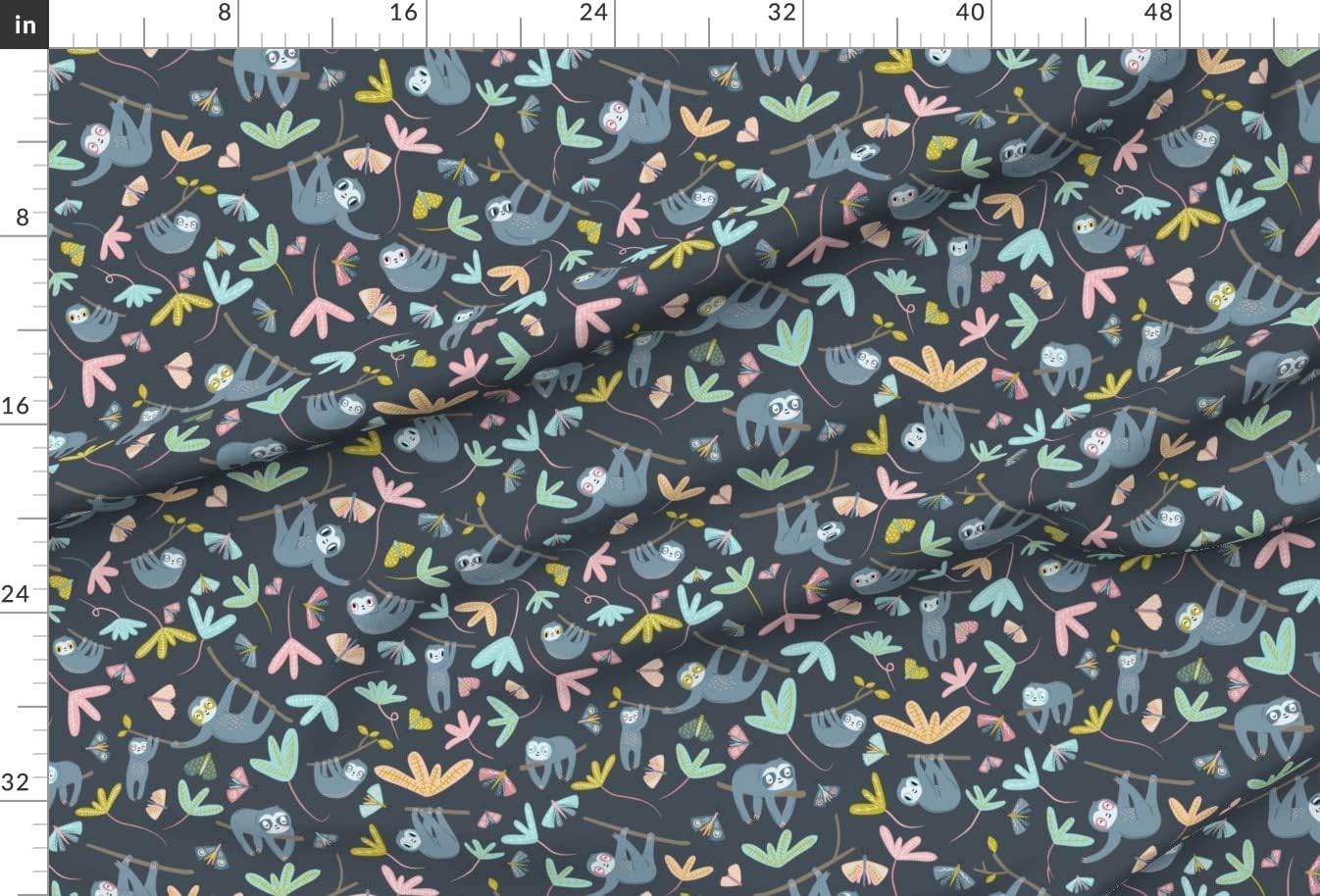 Spoonflower Fabric - Sloth Jungle Dark Butterfly Cute Animals Nature Gender Neutral Printed on Satin Fabric by The Yard - Sewing Lining Apparel Fashion Blankets Decor