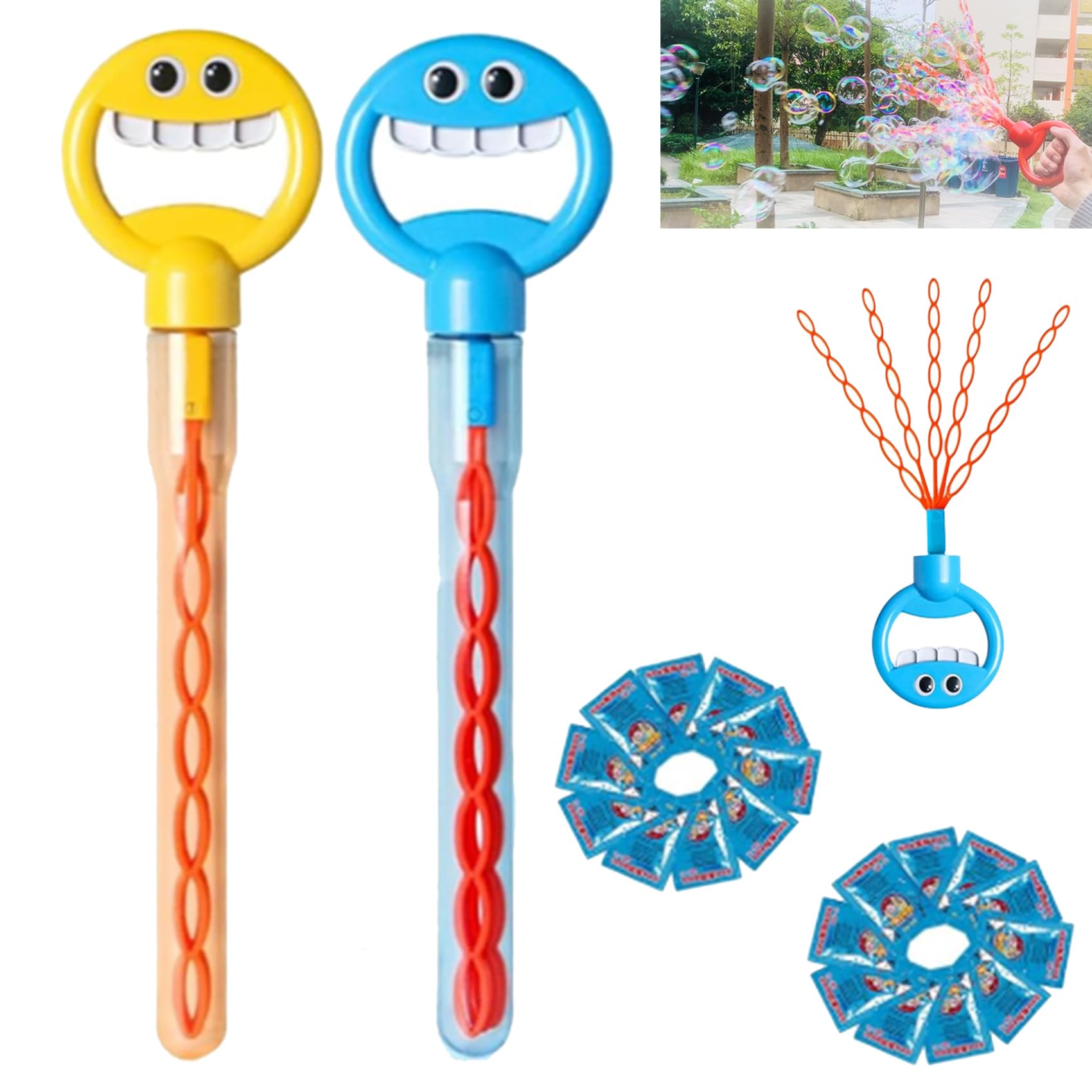 32-Hole Five-Claw Bubble Wand, 5 Claw Smiley Bubble Stick, Bubble Claw Wand, Smiley Face Bubble Claw Wand, 5 Claw Bubble Wand, Bubble Machine for Summer Outdoors with Bubble Liquid (2Pcs-A)