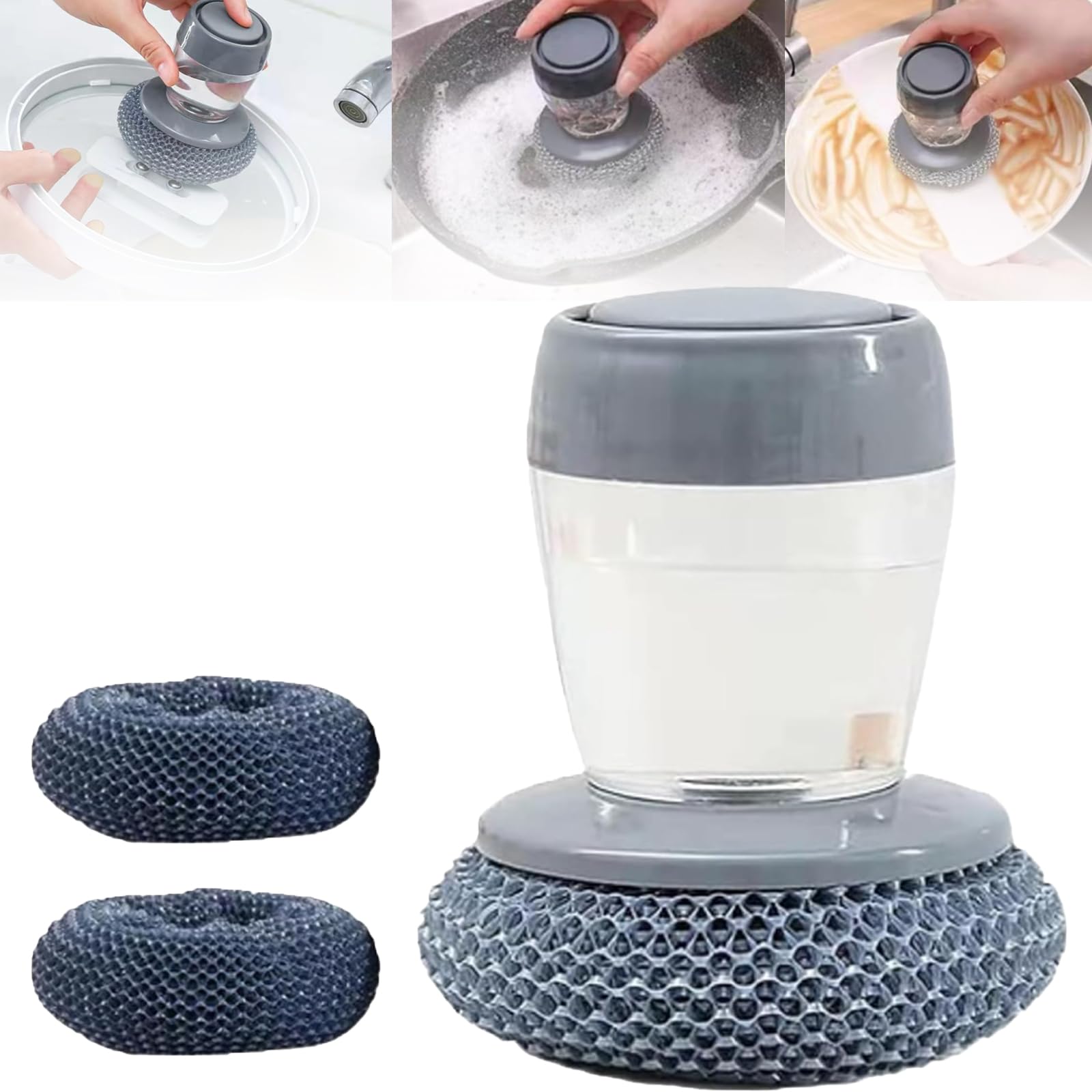 Kitchen Soap Press Dispensing Palm Brush, 2025 New Palm Brush Kitchen soap Press Dispensing, Multifunctional Pressing Cleaning Brush, Kitchen Scrub Brush for Pot Pan Sink Cleaning (1Pcs)