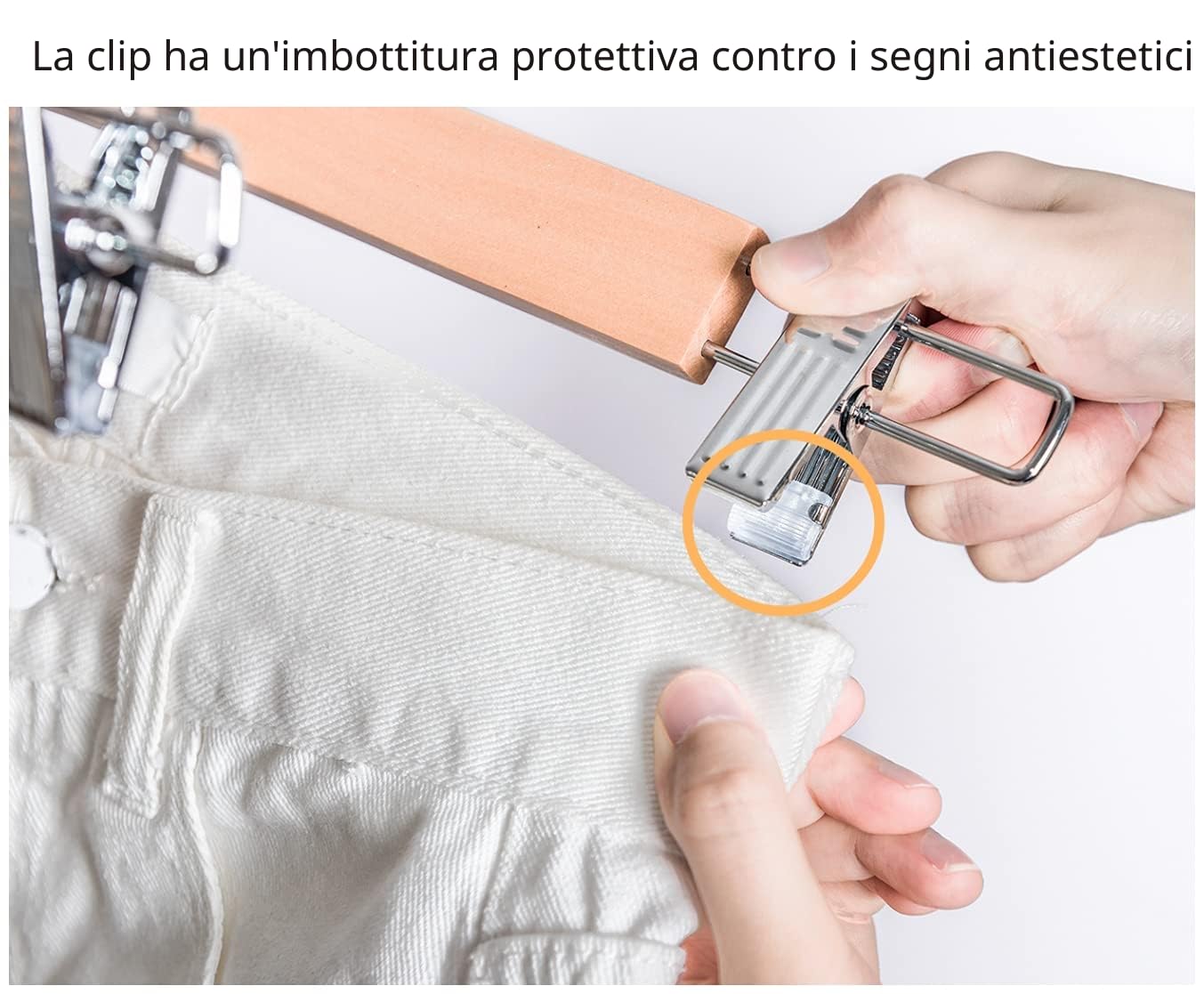 Amber Home 10 Pezzi 36cm Grucce Appendiabiti in Legno Naturale Liscio Robusto per Pantaloni Gonna Calzino Biancheria Intima Mutande con Clips