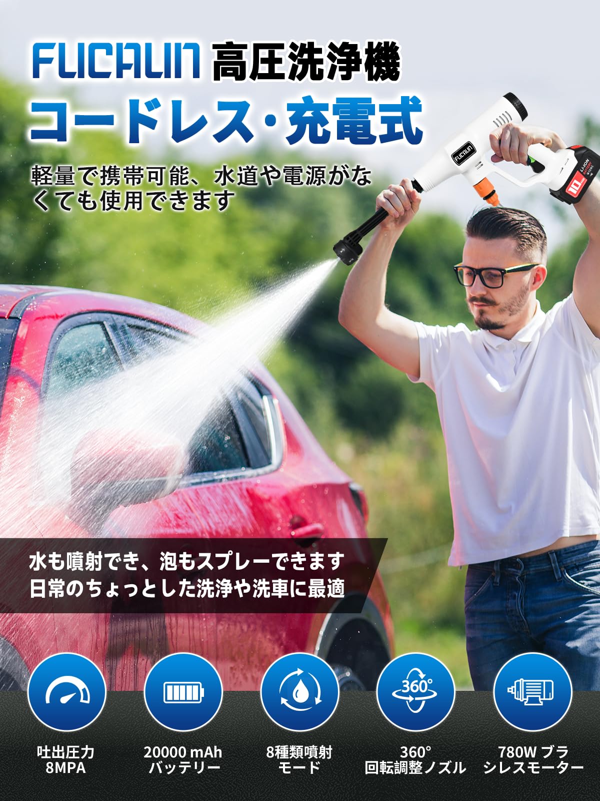 Amazon | 高圧洗浄機 コードレス 充電式 【新登場強化版・バッテリー2
