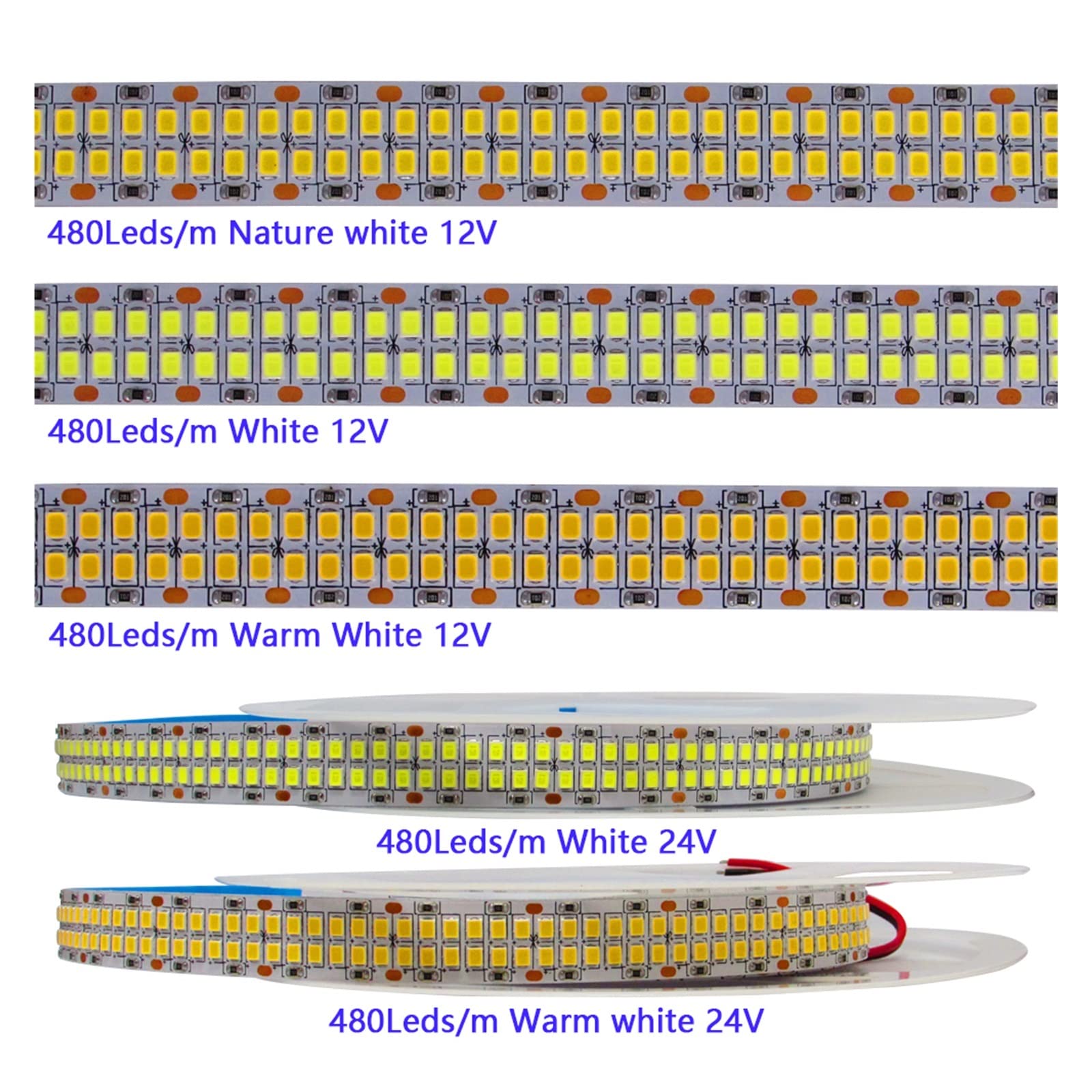 Taśma świetlna LED 12 V 24 V, SMD 2835, 480LED/M, 5M, 2400 diod LED, ciepła biel, taśma świetlna LED do telewizora, elastyczna dekoracja do pokoju i sypialni (24 V, 5 m, 2400 diod LED, 3000 K
