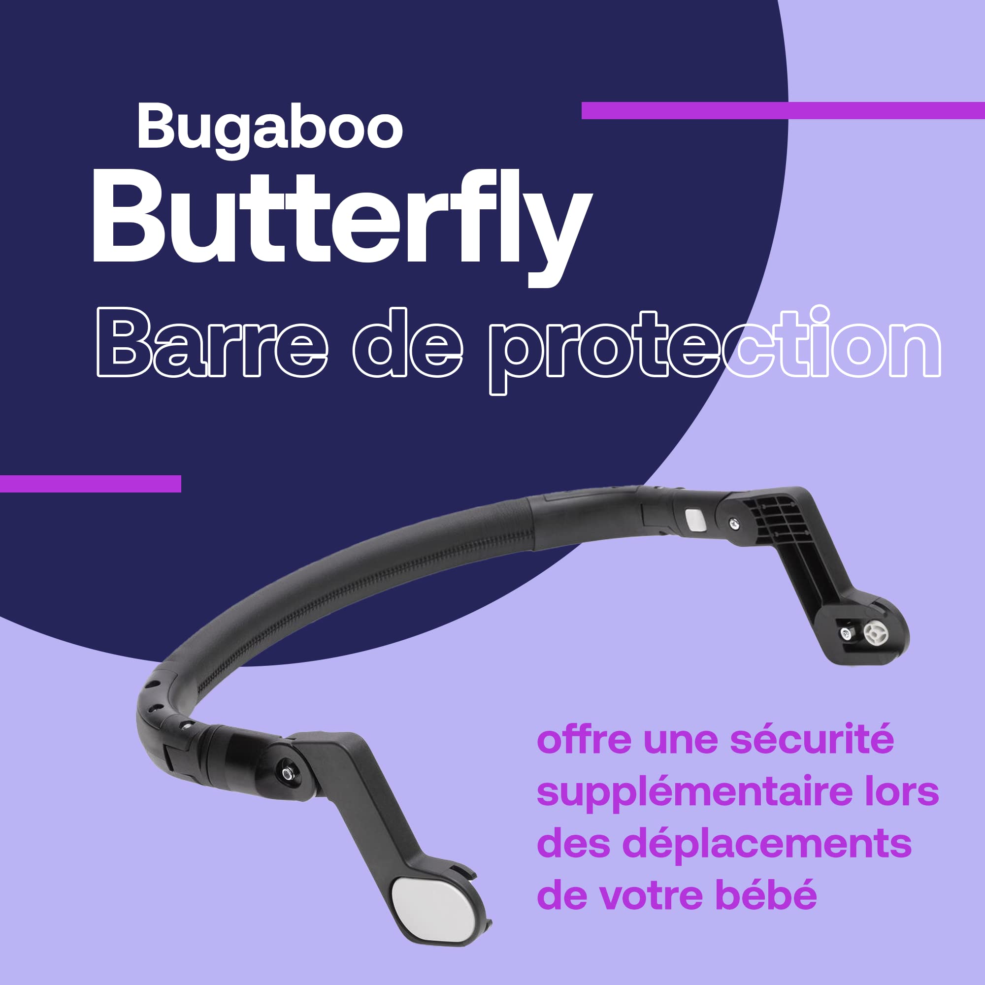 Bugaboo Barre de pare-chocs papillon, accoudoir sûr pour poussette papillon, réglable, facile à nettoyer, design minimaliste et durable, poignée pour enfant en pleine croissance, noir