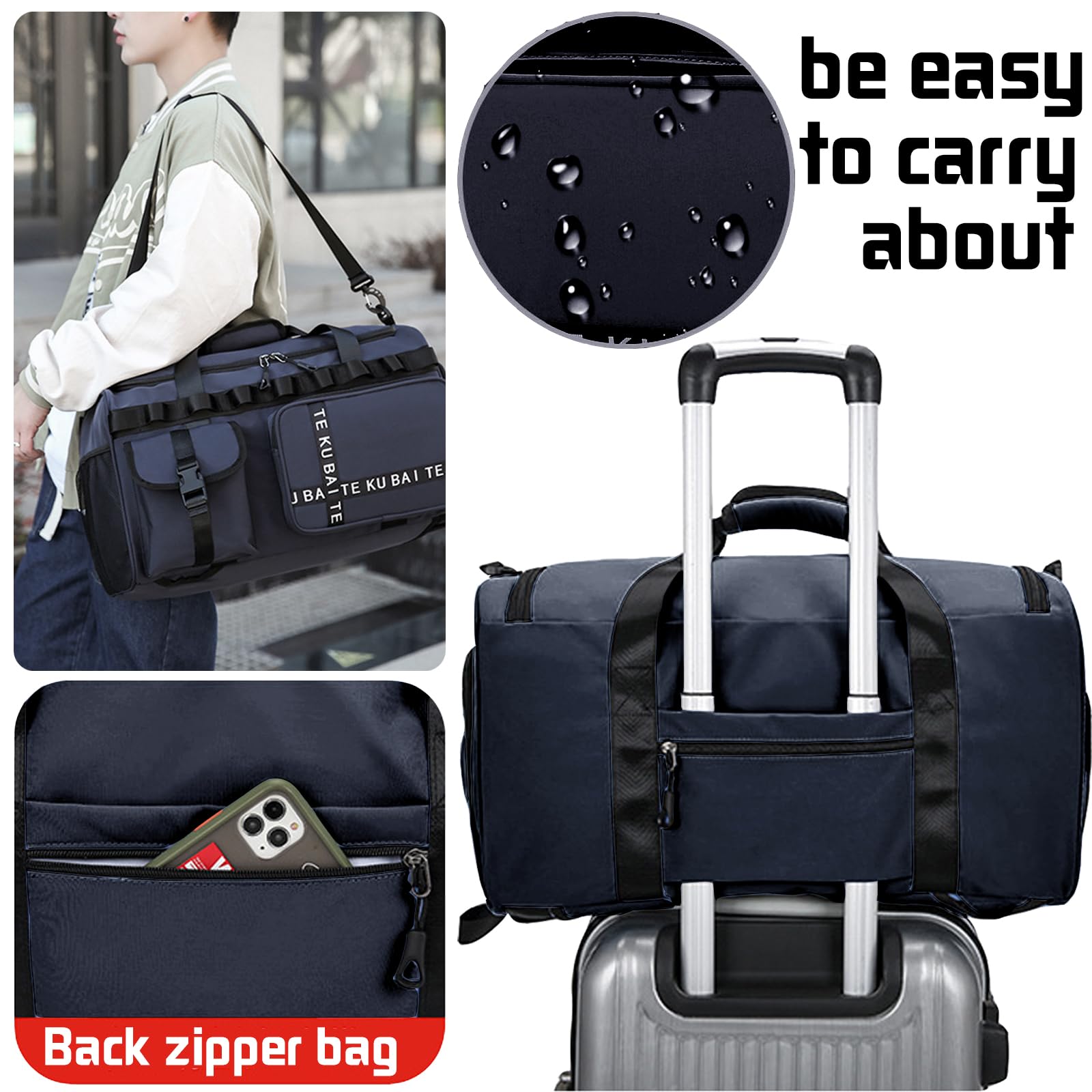 Borsone da Viaggio da Uomo e Donna, 65L Borsa Sportiva Grande con Scomparto per Scarpe, Scomparto Umido, Impermeabile, Borsa da Nuoto, per Notte Weekender