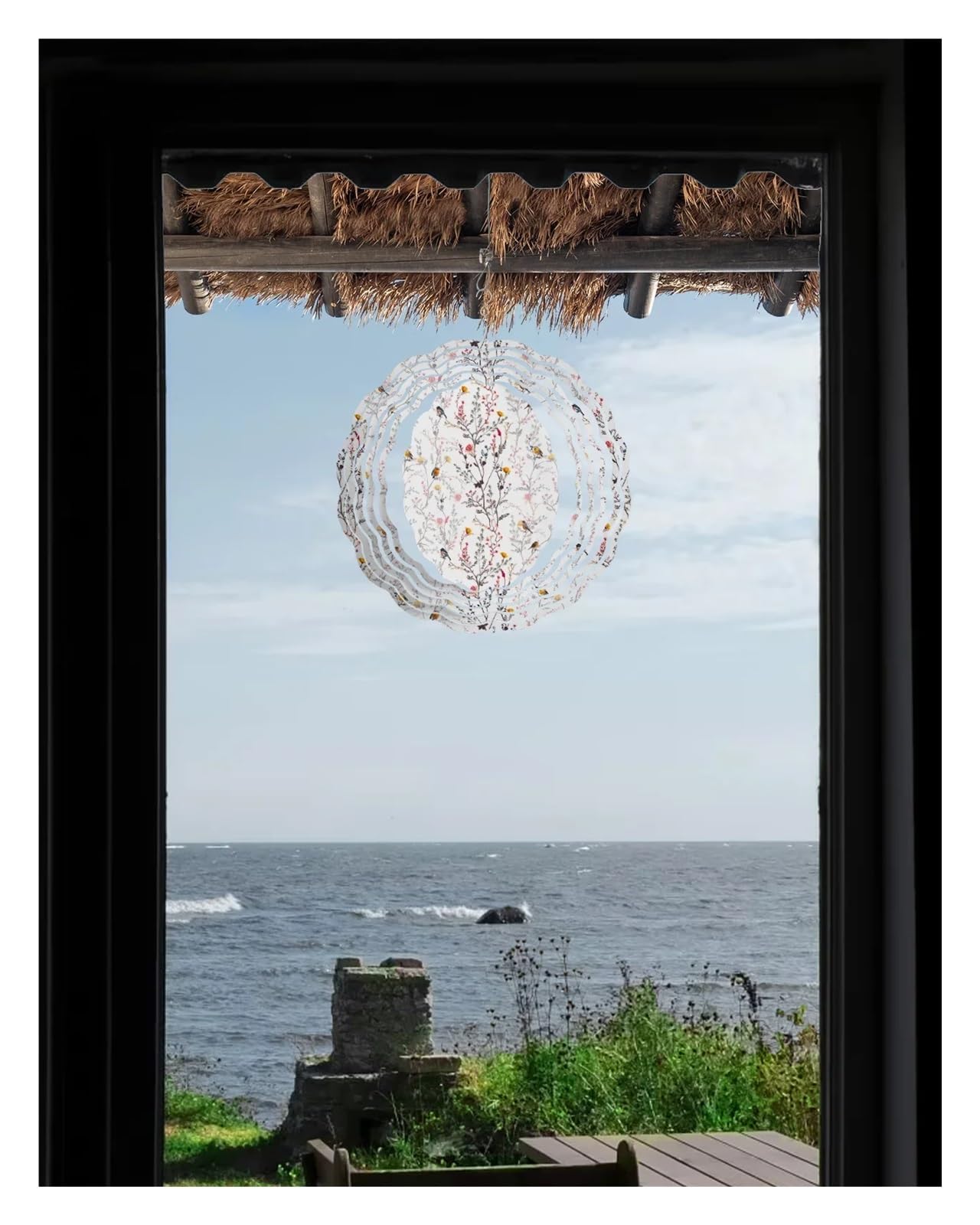 Windspiele Windspiele, Blumen und Vögel im Frühling, 3D-drehendes Windspiel, Edelstahl, Hängedekoration, Outdoor, Garten, Zuhause, Anhänger, Windspiel(CHC02256,25CM)