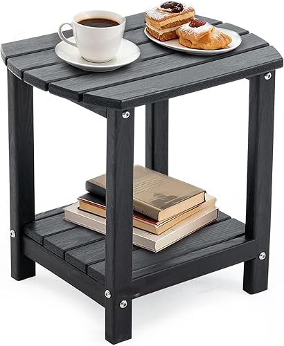 Miniatura 25 de Adirondack - Mesa auxiliar pequeña para exteriores, resistente a la intemperie, HDPE con almacenamiento de 2 niveles para hoguera, balcón, jardín,
