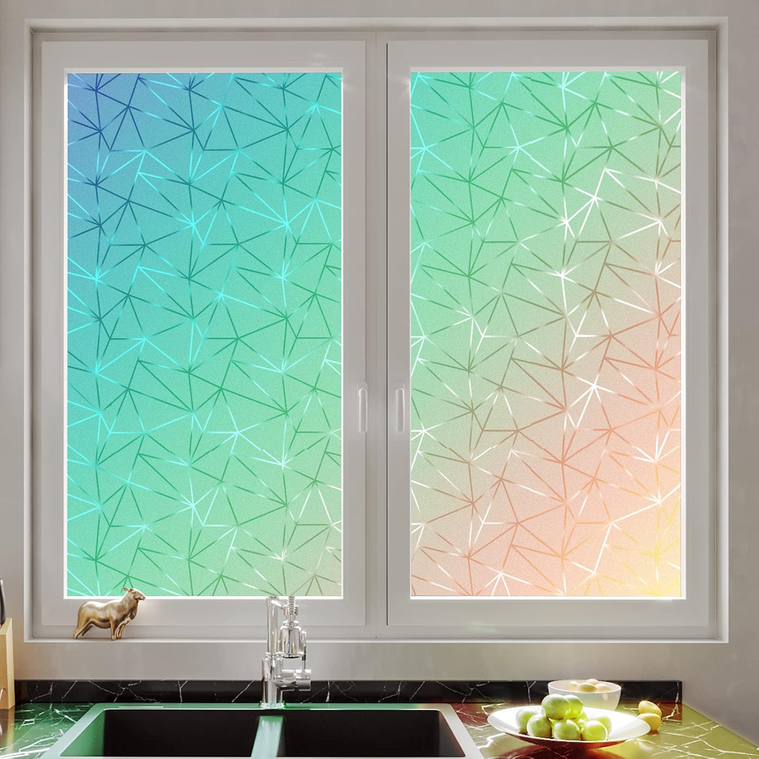 Viseeko 23.6 x 78.7 inches Window Privacy Film Rainbow Decorative Stained Static Clings Sun UV Blocking Non-Adhesive Removable Glass Door Sticker