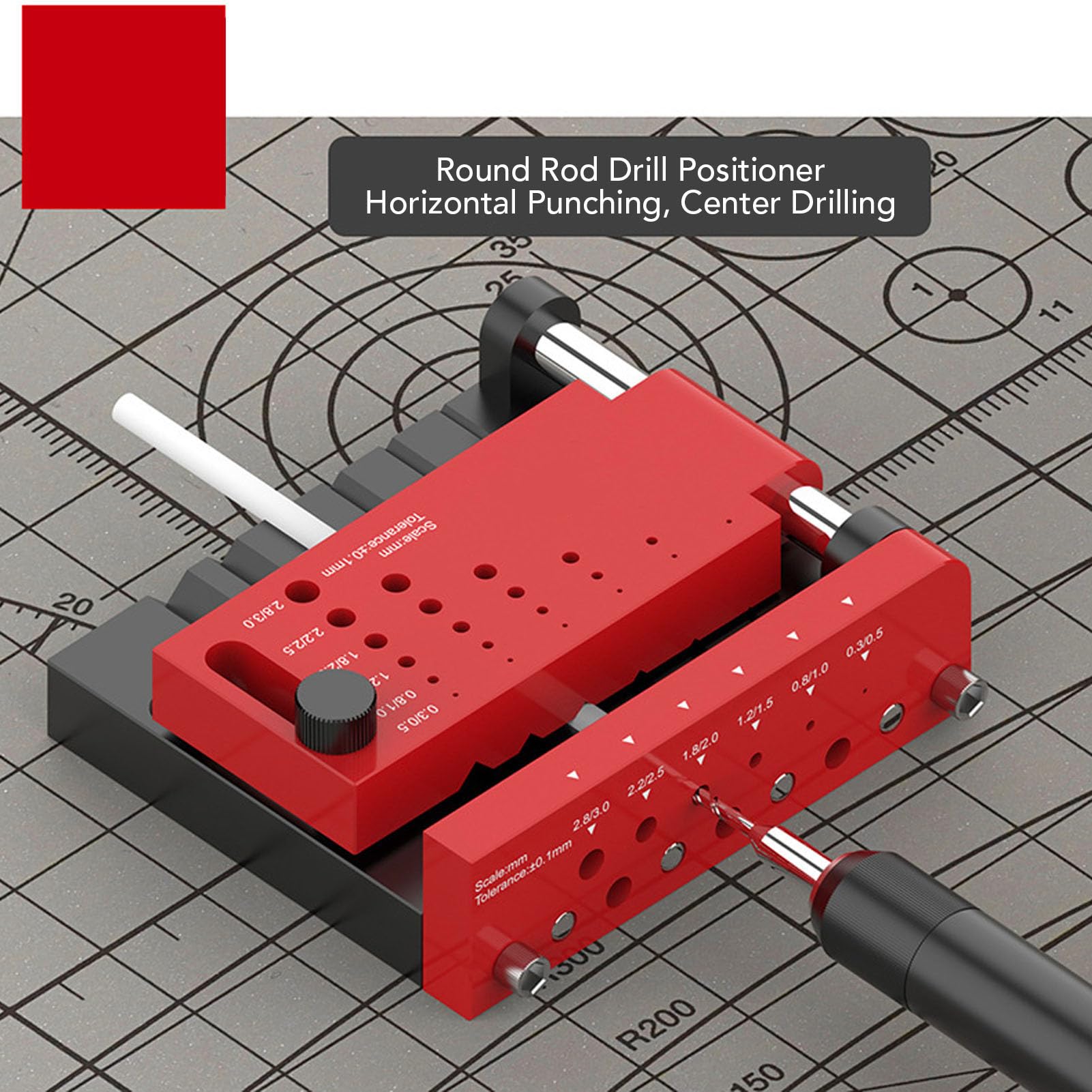 Fafeicy Plantilla de Guía de Broca para Localizador Central de Varilla Redonda, Posicionador de Perforación de Sección Cruzada de 0, 3mm y 3mm para Fabricación de Modelos, Artesan