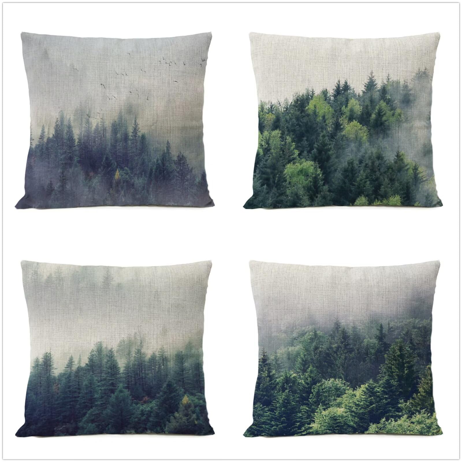 Federe Cuscini Divano 60x60cm Set di 4 Cuscini per Divano in Morbido Cuscini Esterno Quadrato Doppio Lato Estate Impermeabili Foresta Cuscini Decorativi,per Divano Soggiorno Sedia Letto Verde OW-4297