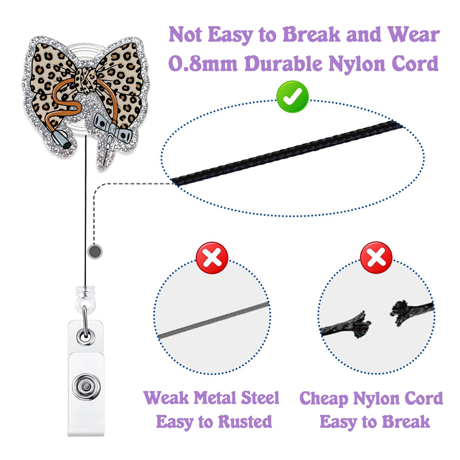 Leopard Bow Phlebotomy Nurse Badge Reel Retractable, Funny Phlebotomist Badge Reel for Work, Personalized Phlebotomy Tech Gifts, Cute Phleb Badge Holder with Alligator Clip & 24” Durable Nylon Cord