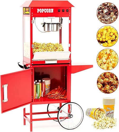 Máquina comercial de palomitas de maíz con carrito, caldera de 8 onzas 3 minutos Máquina profesional para hacer palomitas de maíz que hace hasta 60