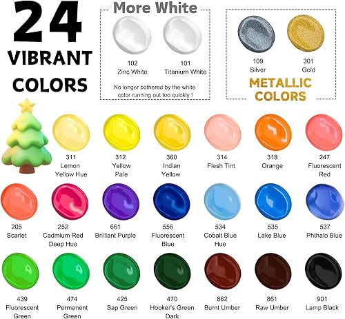 Miniatura 2 de Juego de pintura acrílica con 5 pinceles, 24 colores (2.0 fl oz, 2 onzas) para artistas, niños, principiantes y pintores,