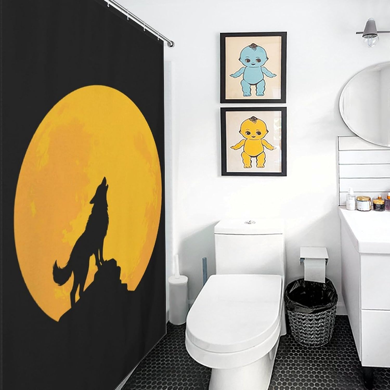 Howling Wolf Shower Curtain 46.85x70.87Inch（119x180cm） Polyester Bath Curtain Shower Curtains Printed Decorative