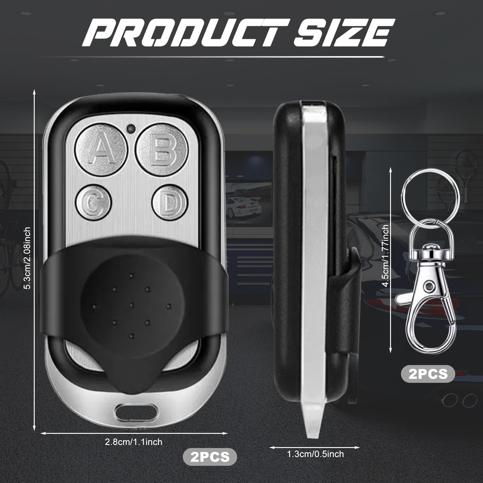 2 Piezas Mando Garaje Universal 433MHz, Mando Garaje Clonador con 4 Botones, MandoPuerta Garaje Codigo Fijo, MandoDistancia Garaje, MandodeGaraje, MandoParking para Puerta deGaraje Automática