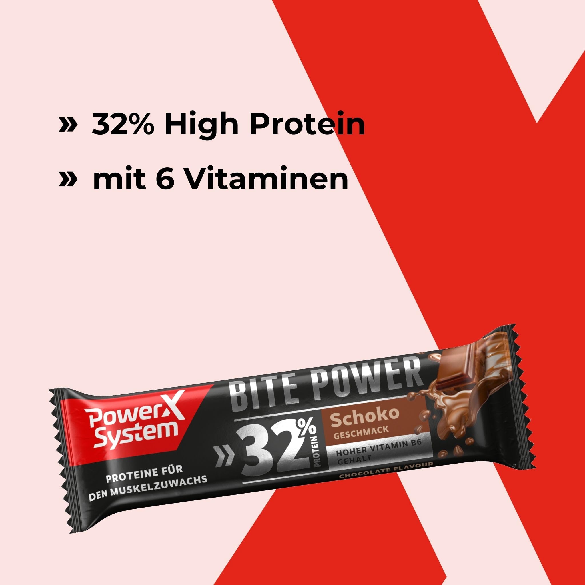 Power System Bite Power Schoko 32% Eiweiß, High Protein, Vitamin B6, 24x35g