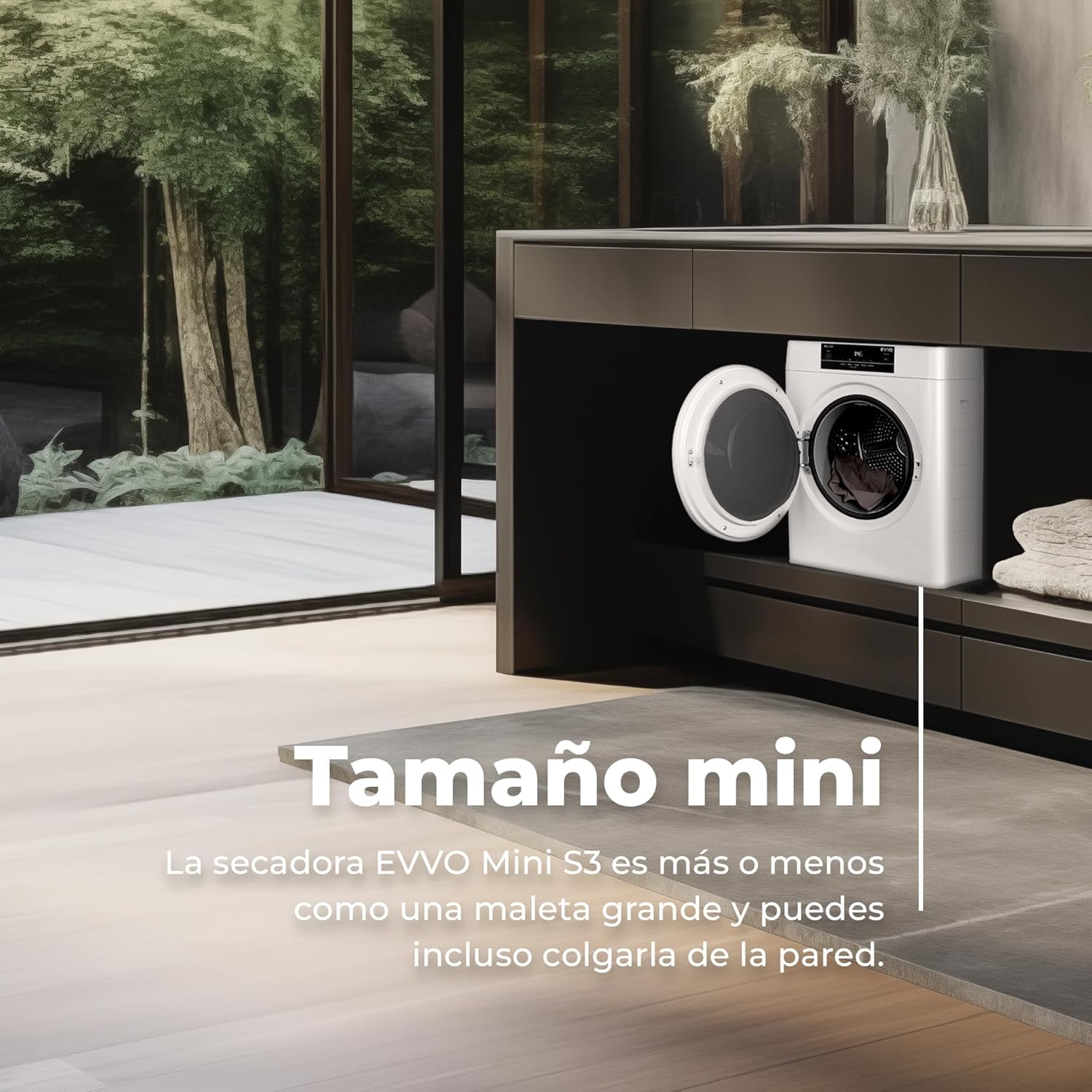 EVVO Wäschetrockner Mini S3, spanische Marke, Kapazität: 3 kg, keine Installation erforderlich, tragbarer Trockner, Airfresh-Technologie, Feuchtigkeitssensor (weiß)