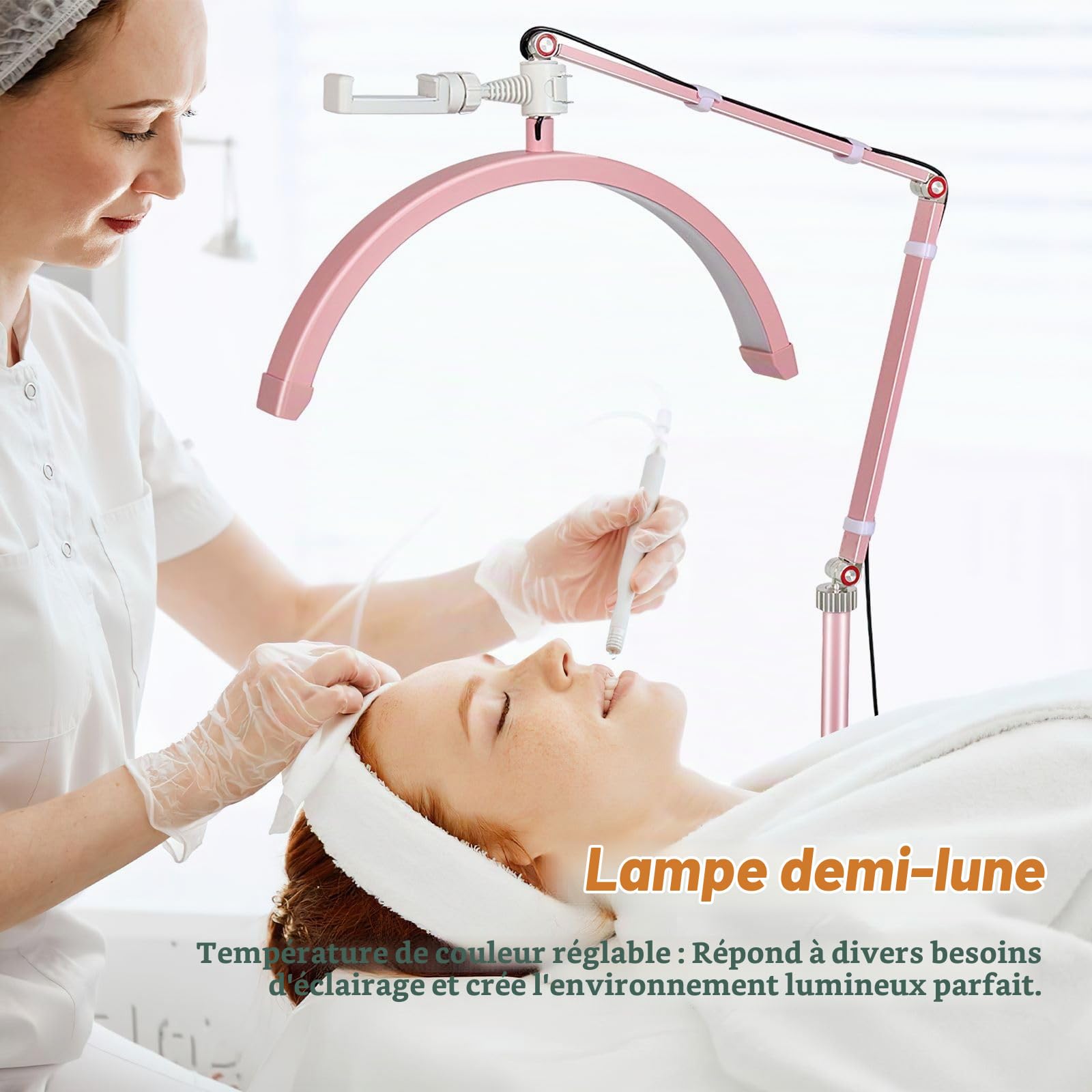 Lampe LED Demi-Lune pour Extension De Cils et Onglerie - Lampe Sur Pied Professionnelle pour Le Soin Des Yeux (Rose)