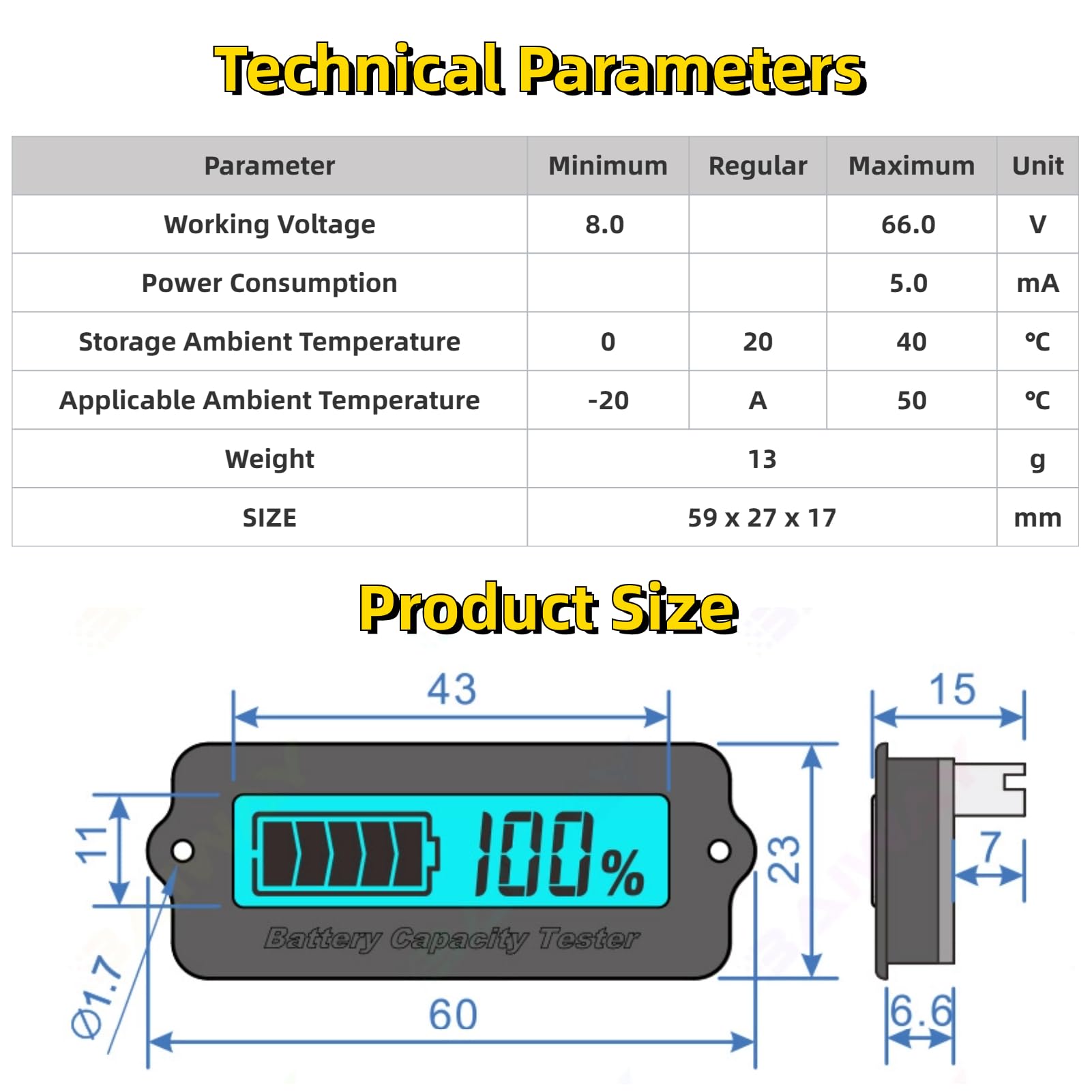 LY6W Battery Capacity Indicator LCD Display Monitor Gauge Digital Voltmeter Testers (10 Strings)