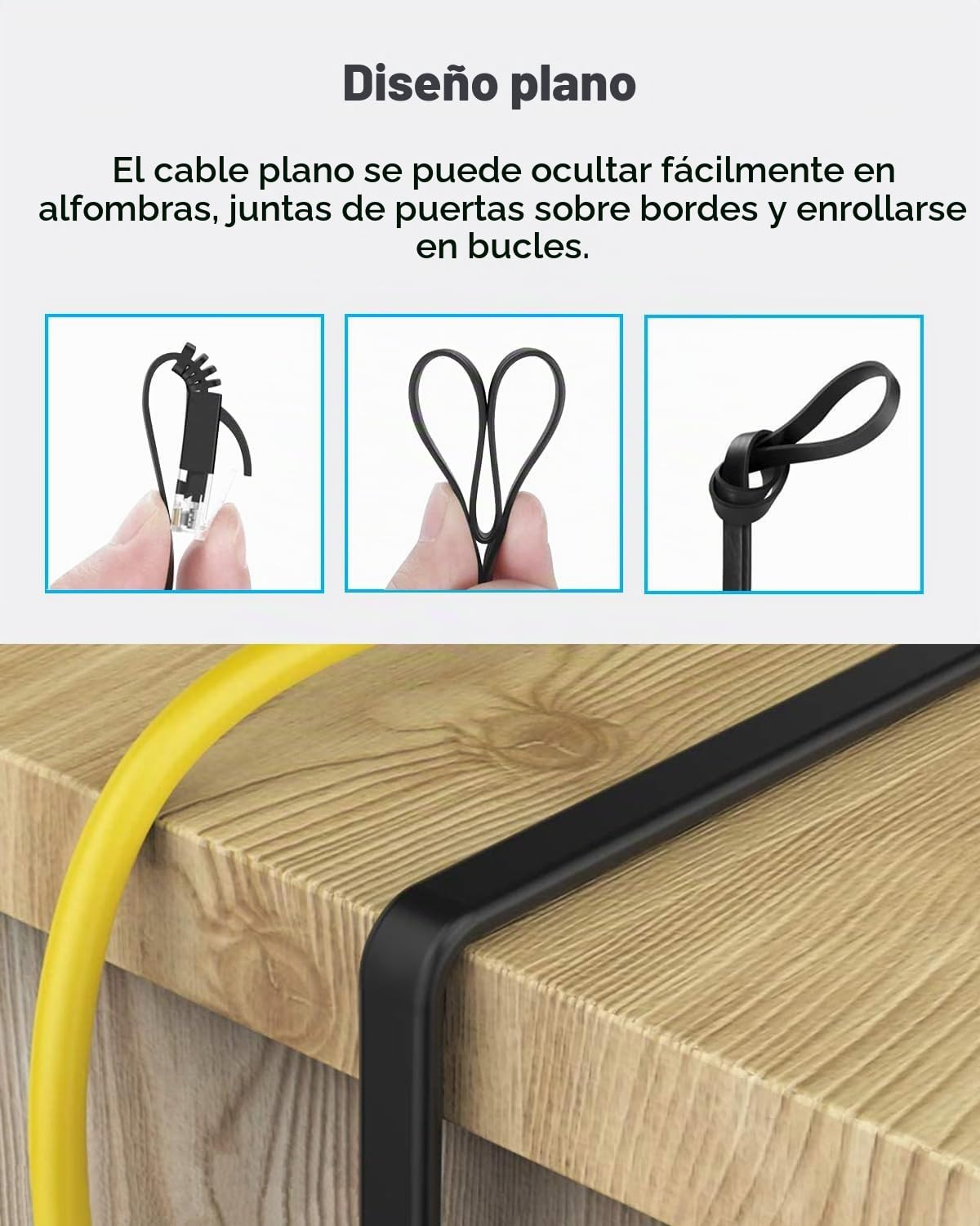 Cat 6 Cable Ethernet 0.5m 6 piezas, 1000Mbps Latiguillo RJ45 Cable de Red Plano Gigabit, Cable Lan 50cm Alta Velocidad para Internet, Exterior, Router, POE, xBox, TV, PC, más rápido que Cat5 (Negro)